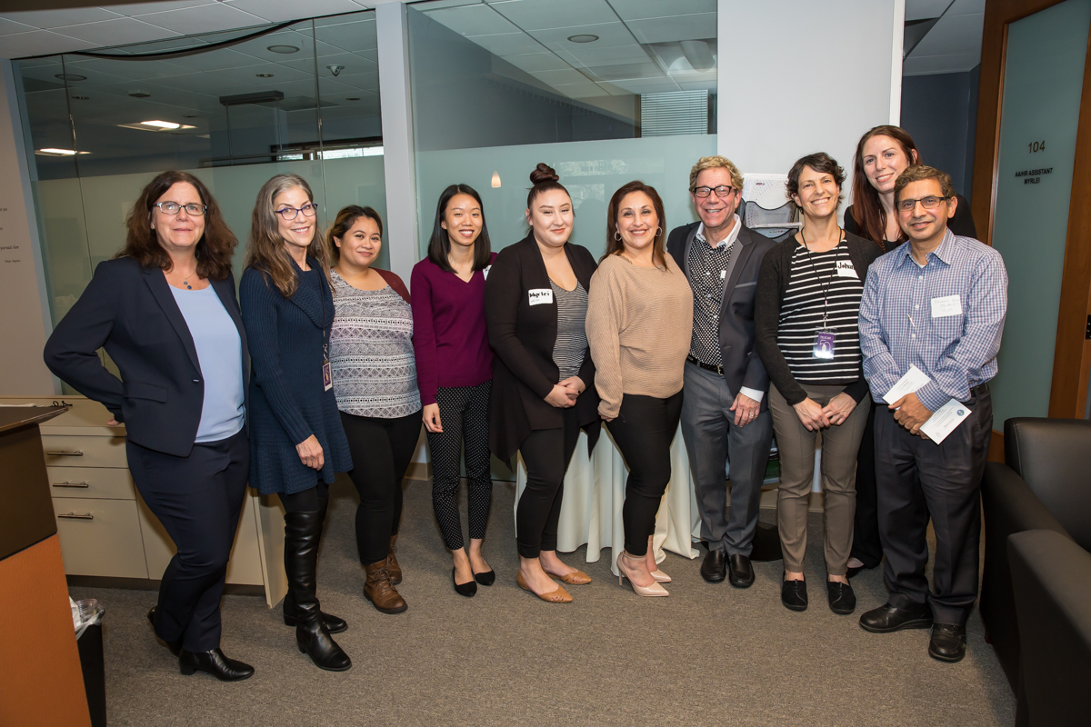 (L-R) Laura Wolff , Regional Operations Director; Jennie Kosko , Substance Use Specialist; Krizia Maldonado , RN Supervisor; Alex Chen , Data Analyst; Myrlei Pat , HR/AA; Veronica Mosqueda , Business Office Manager; Scott Madover , Director of SUDS at Telecare; Johanna Jefferies , Personal Service Coordinator II; Kristen Everett , Clinical Director; and Dr. Basant Singh , Psychiatrist, at the Telecare Partners in Wellness Open House on February 8, 2017.