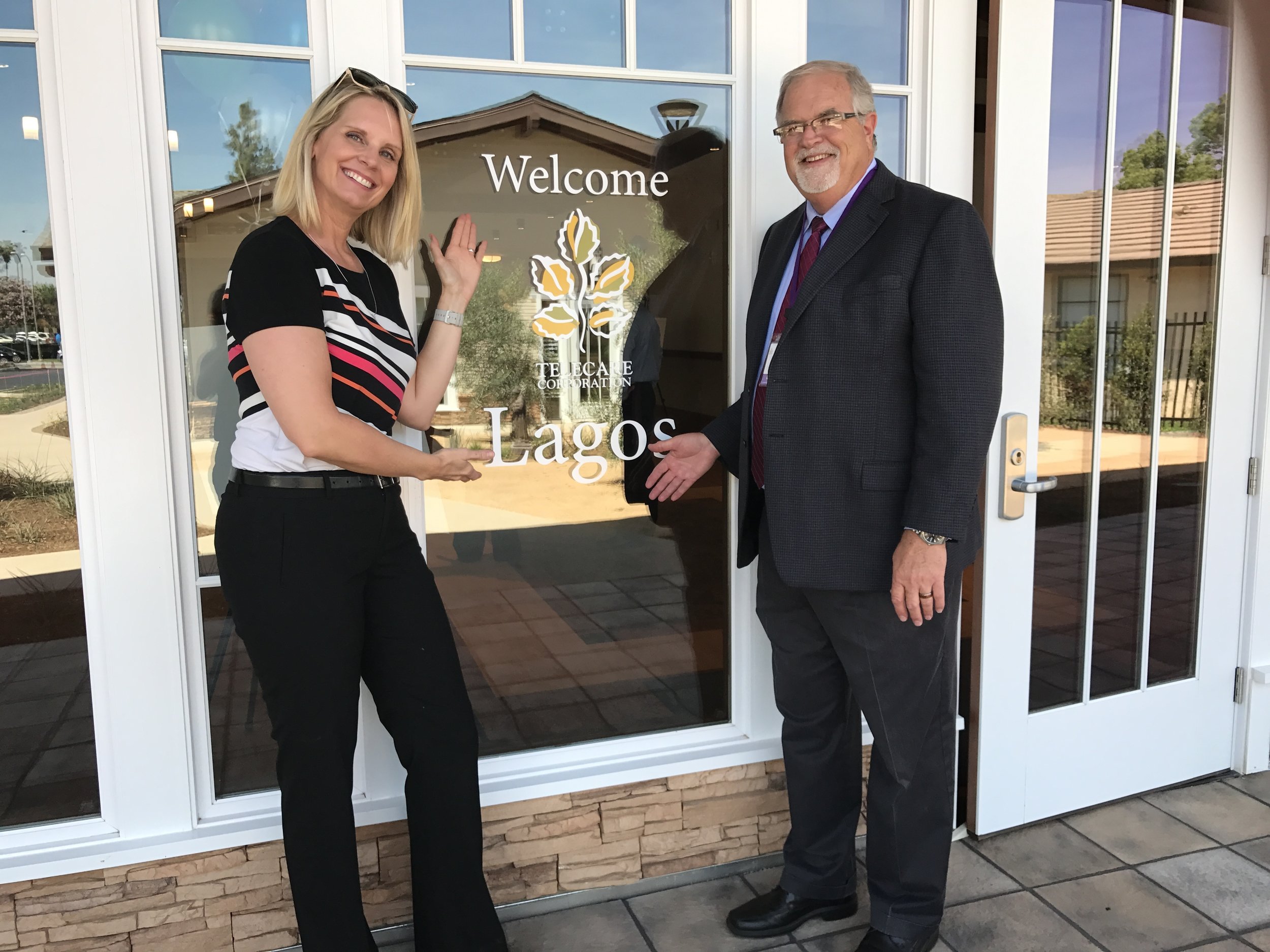   Jennifer Hinkel , Vice President of Development, and  Gary Hubbard ,&nbsp;Vice President of Operations of Southern California and Arizona, at the Lagos ribbon cutting ceremony and open house on May 3. 