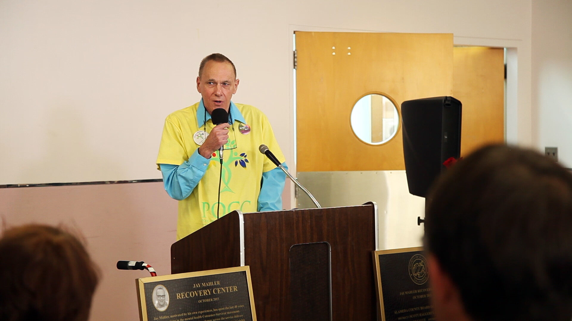 JAY MAHLER GIVING A SPEECH AT THE OPENING OF TELECARE'S JAY MAHLER RECOVERY CENTER ON OCTOBER 29.