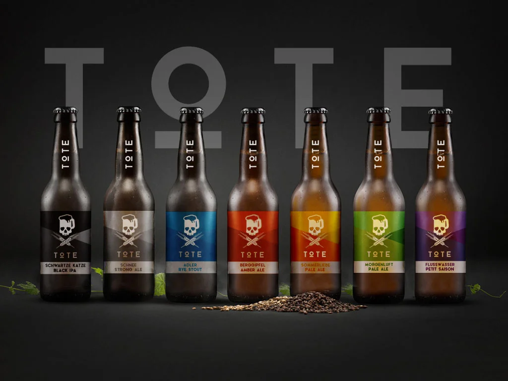 For the beer labels, a subtle geometric pattern adorns each label on a bold color that relates to each beers namesake. "Morgenluft", meaning "morning air" in German, is dressed in green to reference nature. "Sommerliebe", meaning "summer love", is put together in bright oranges like a summers day.