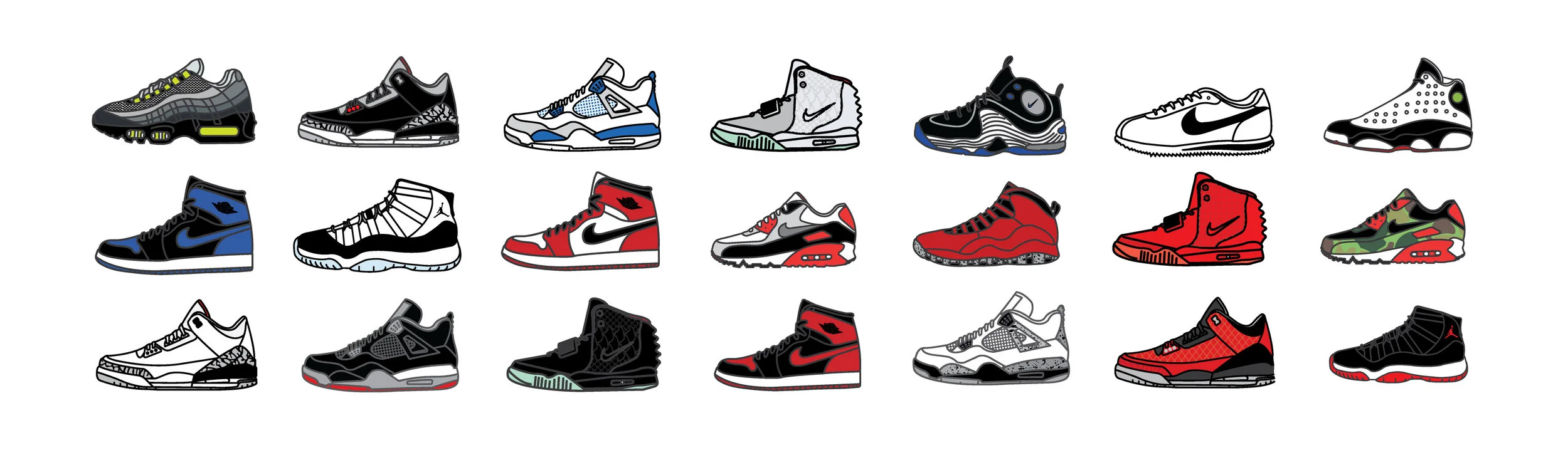 I illustrated each sneaker bold and flat so they would each appear crisp and clean on the digital magazine screen. 