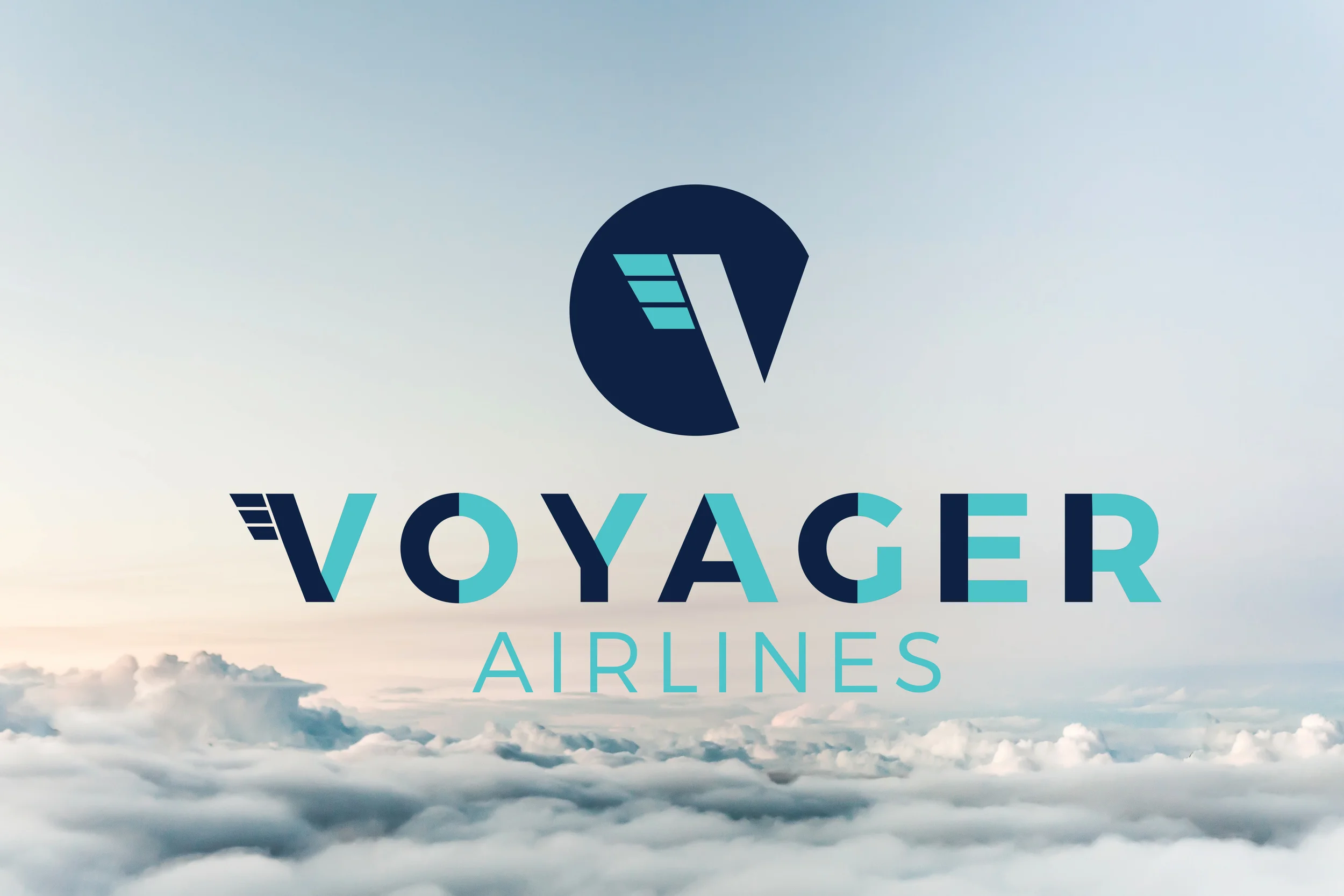 The final mark uses a signature "V" that plays on the tail of an airplane while creating a "V" that moves through a circle. Navy and Teal make up the colors of the logo as reference to the sky as it changes from light to dark as you ascend in an airplane. A custom San Serif font is used with a split color block to continue the sky color treatment. In the end the clients dream of getting this small airline off the ground never came to be and the business plan was scrapped, but it still remains one my favorite designs.