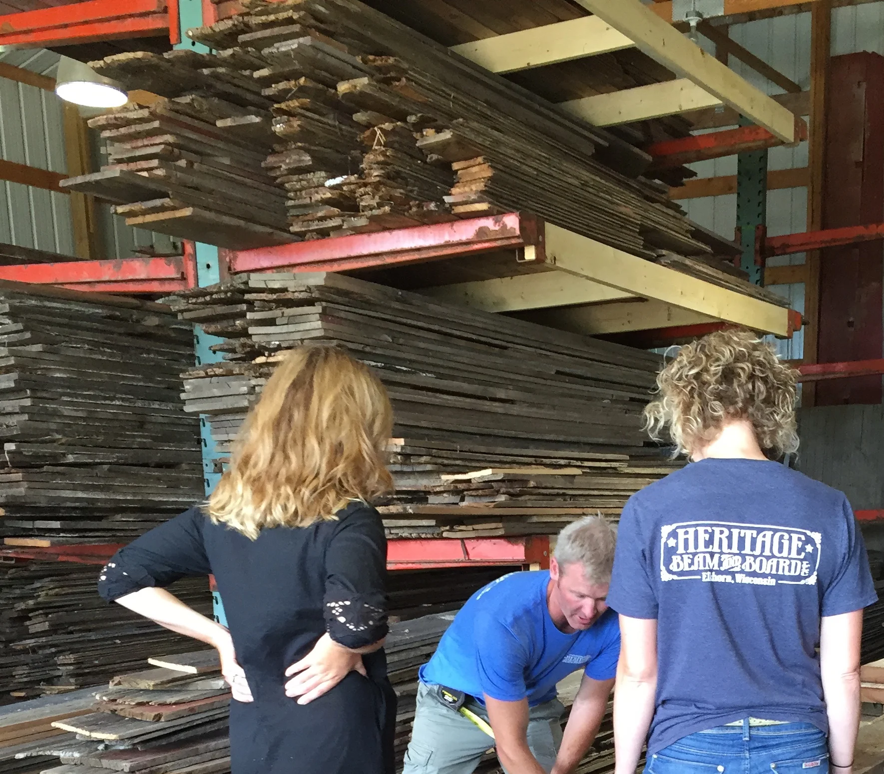 Picking out the perfect wood for their table, Jen heard a bit of the backstory from Seth. It may have had something to do with horses getting really friendly during the dropping of the barn.
