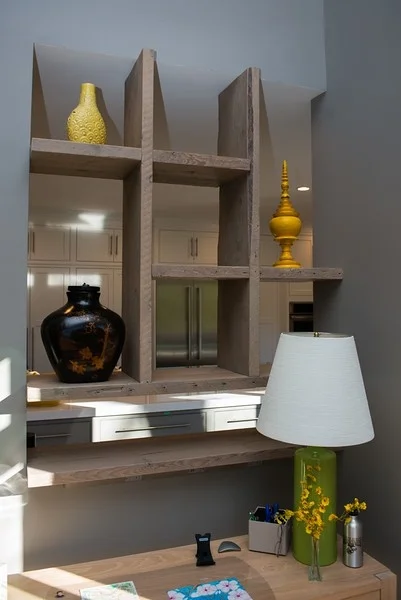 Heritage floating shelves creating a clean design space.