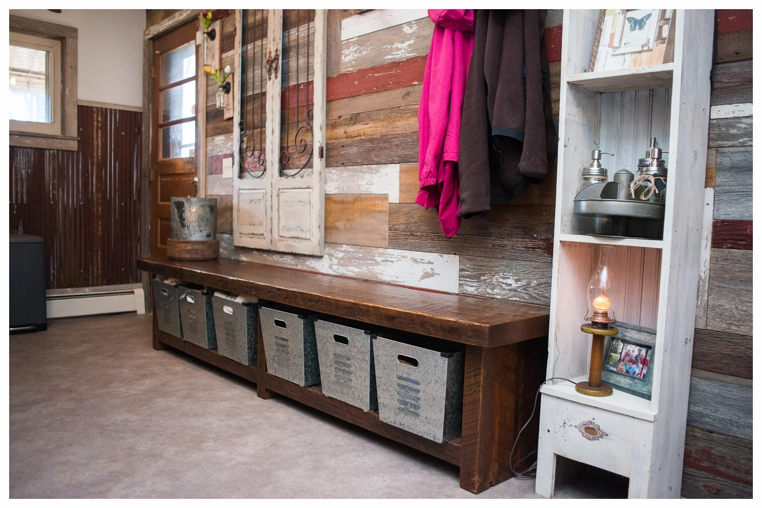 Antique old growth lumber makes this bench beautiful and well as functional.
