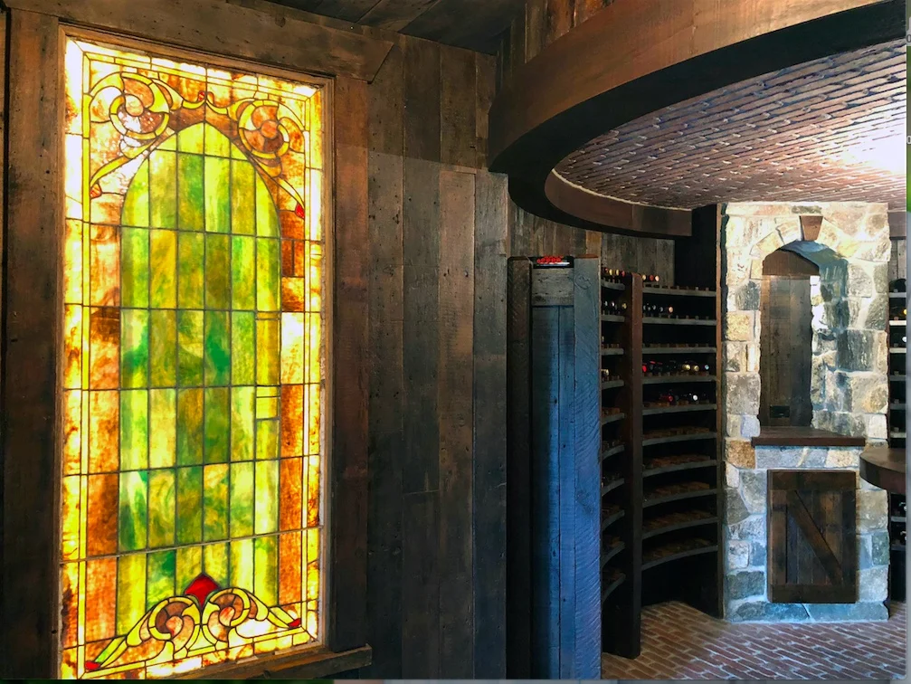 Stained glass beautifying the space.