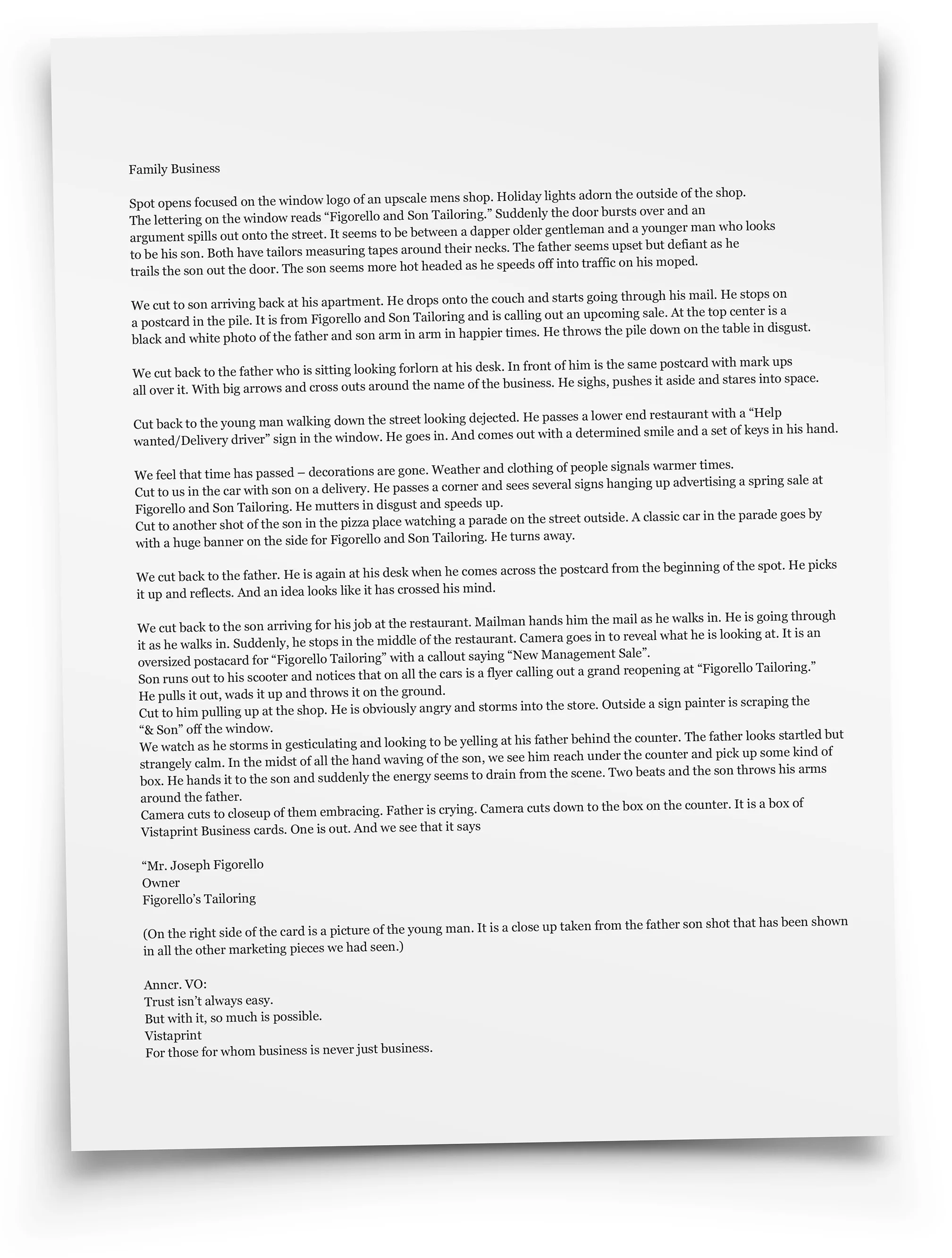 Click to read the first script of the final idea. It was originally about a father-son fight!