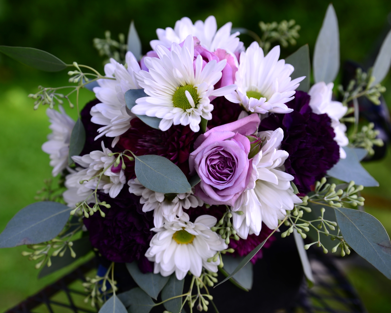 Lavender Roses, Purple Carnations, and Daisies