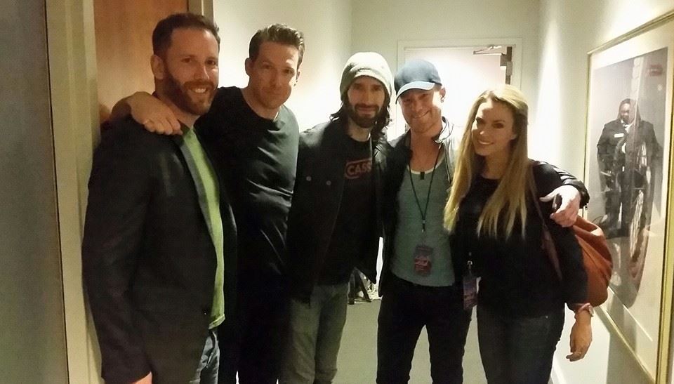 The Groove Merchants hanging out backstage with One Republic. Both bands performed for Microsoft's Annual Convergence event. The Groove Merchants have been brought back multiple times for this event.