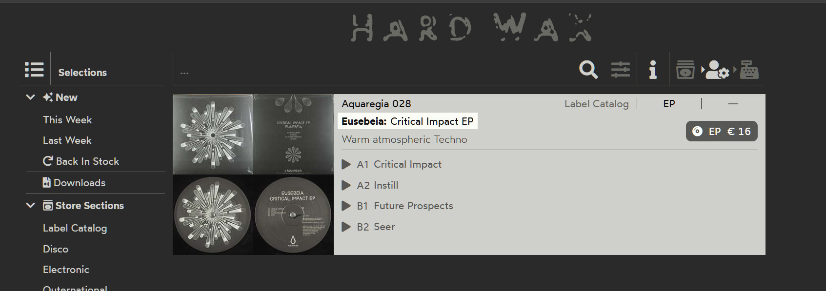 Hard Wax stocks the vinyl of Critical Impact EP By Eusebeia