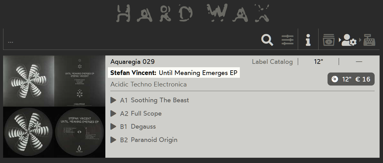 Stefan Vincent's EP on Aquaregia Until Meaning Emerges in stock at Hard Wax Berlin