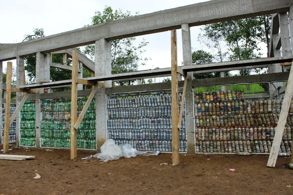 Bottle School wall in progress 
