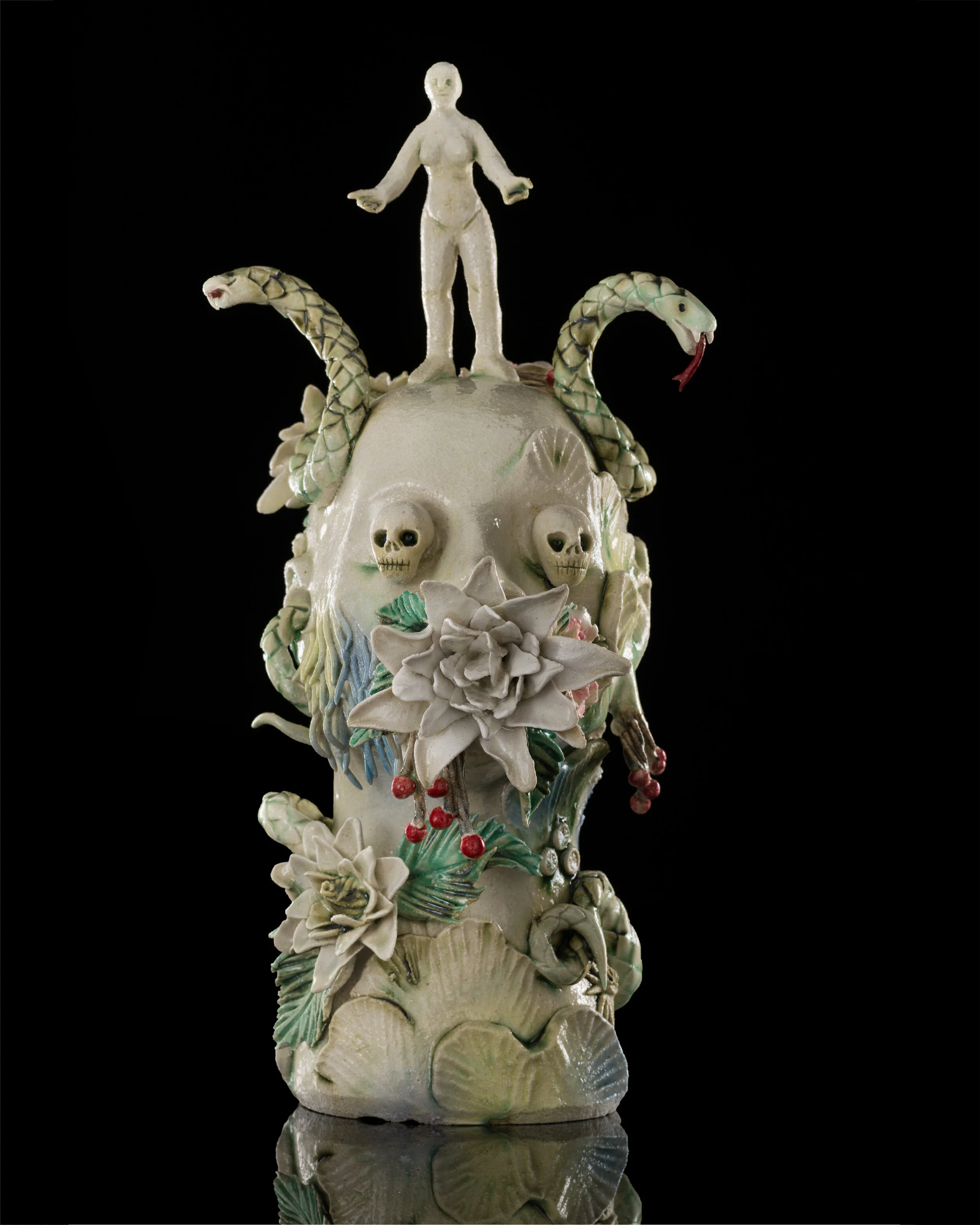 Protection Head (twin snakes), 2020, stoneware ceramic