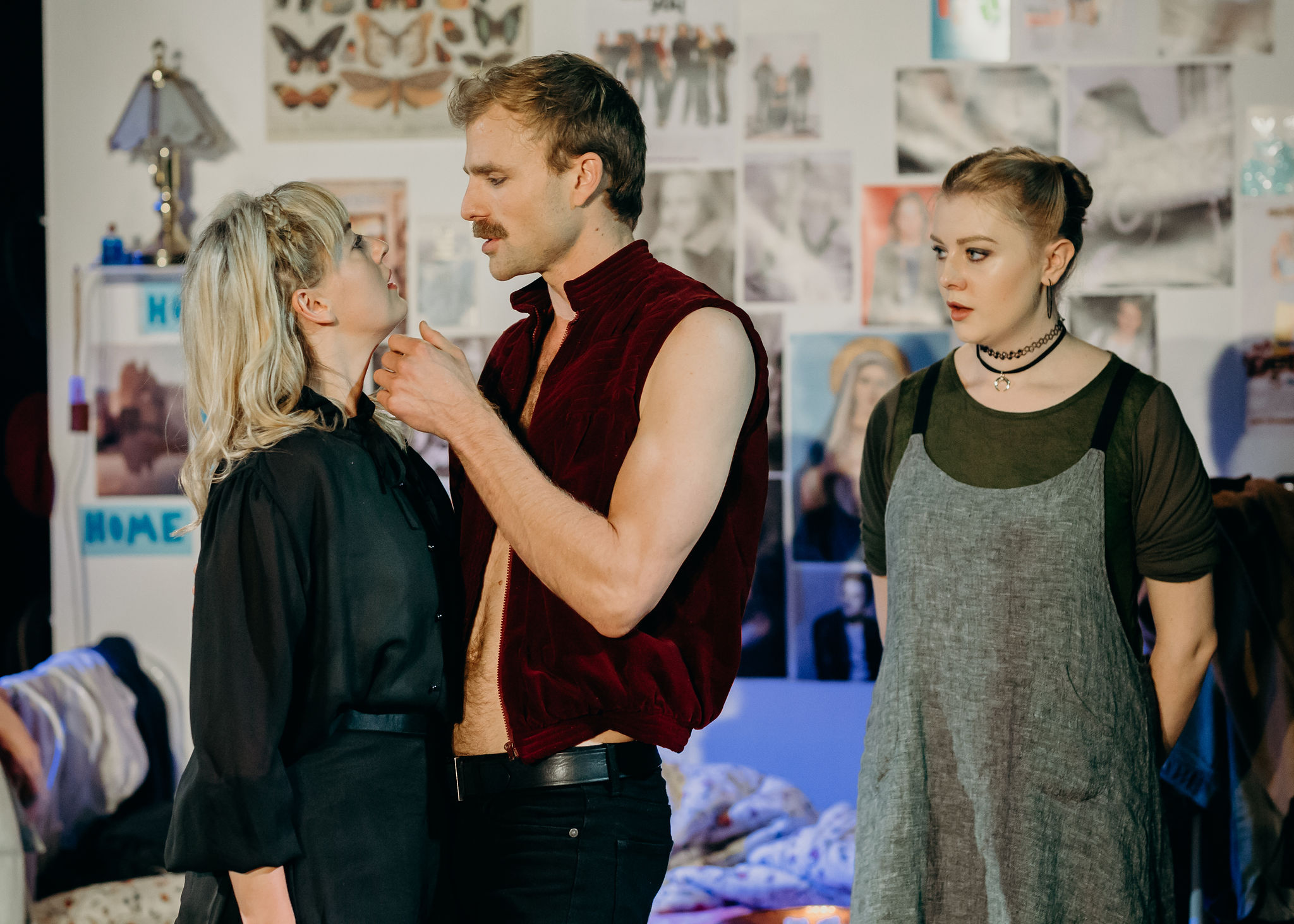 Sarah Clarke as Ophelia, Leigh Scully as Hamlet and Ruby Lauret as Maid. Image: Jack Dixon-Gunn