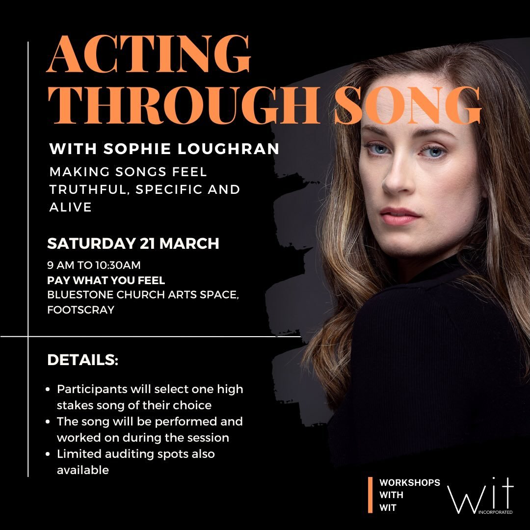 🎶 ACTING THROUGH SONG 🎶
With Sophie Loughran

Making songs feel truthful, specific and alive

Saturday 21 March 
9am-10:30am
Bluestone Church Arts Space 
8A Hyde Street, Foostcray

Pay what you feel

Book via 🔗 in bio

Details:
- Participants will