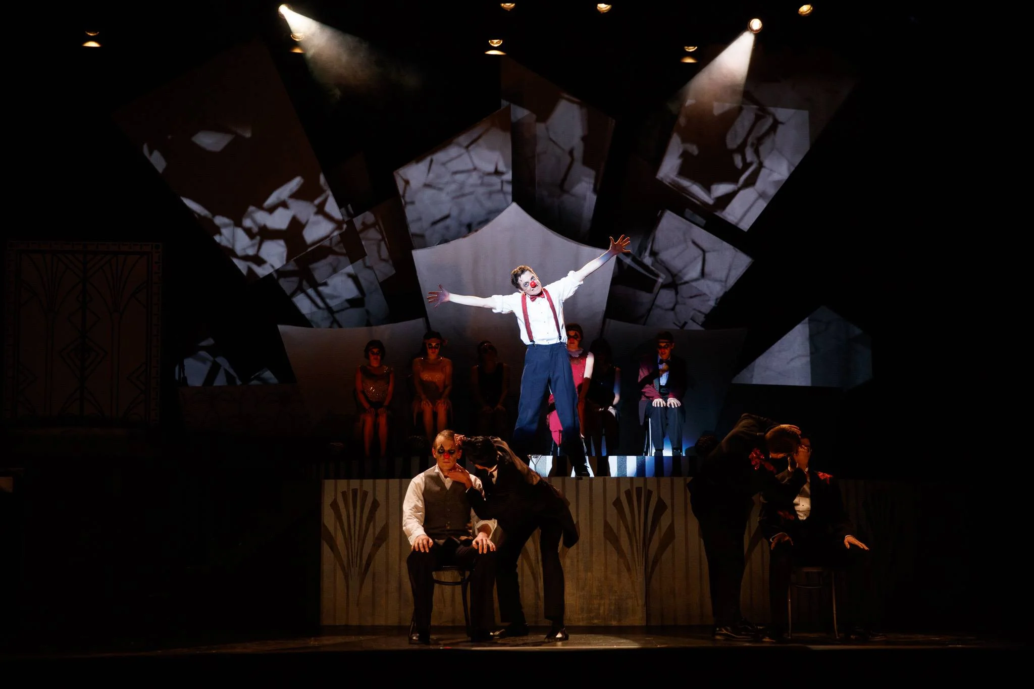 I created a projection mapping system in TouchDesigner to align 4 projectors to an array of panels layered in 3 dimensions for the Theatre Production The Wild Party for Ram’s Head Theatrical Society at Stanford University.