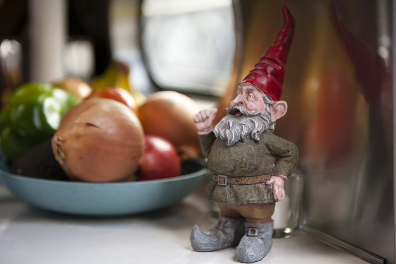 Our trusty gnome has traveled with us from the TAB to the 19 foot airstream to his current home by the door (guarding the fruits and veggies!)