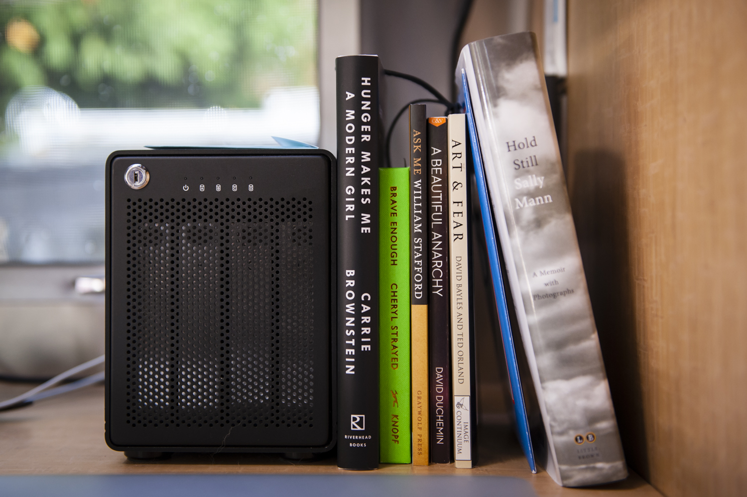 The external hard drive bay makes a great bookend!