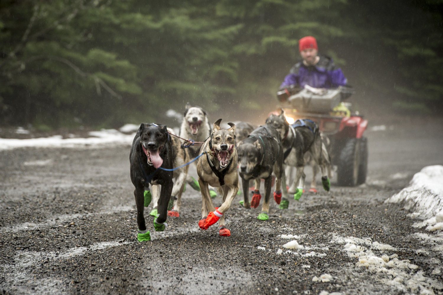 Running in the rain.