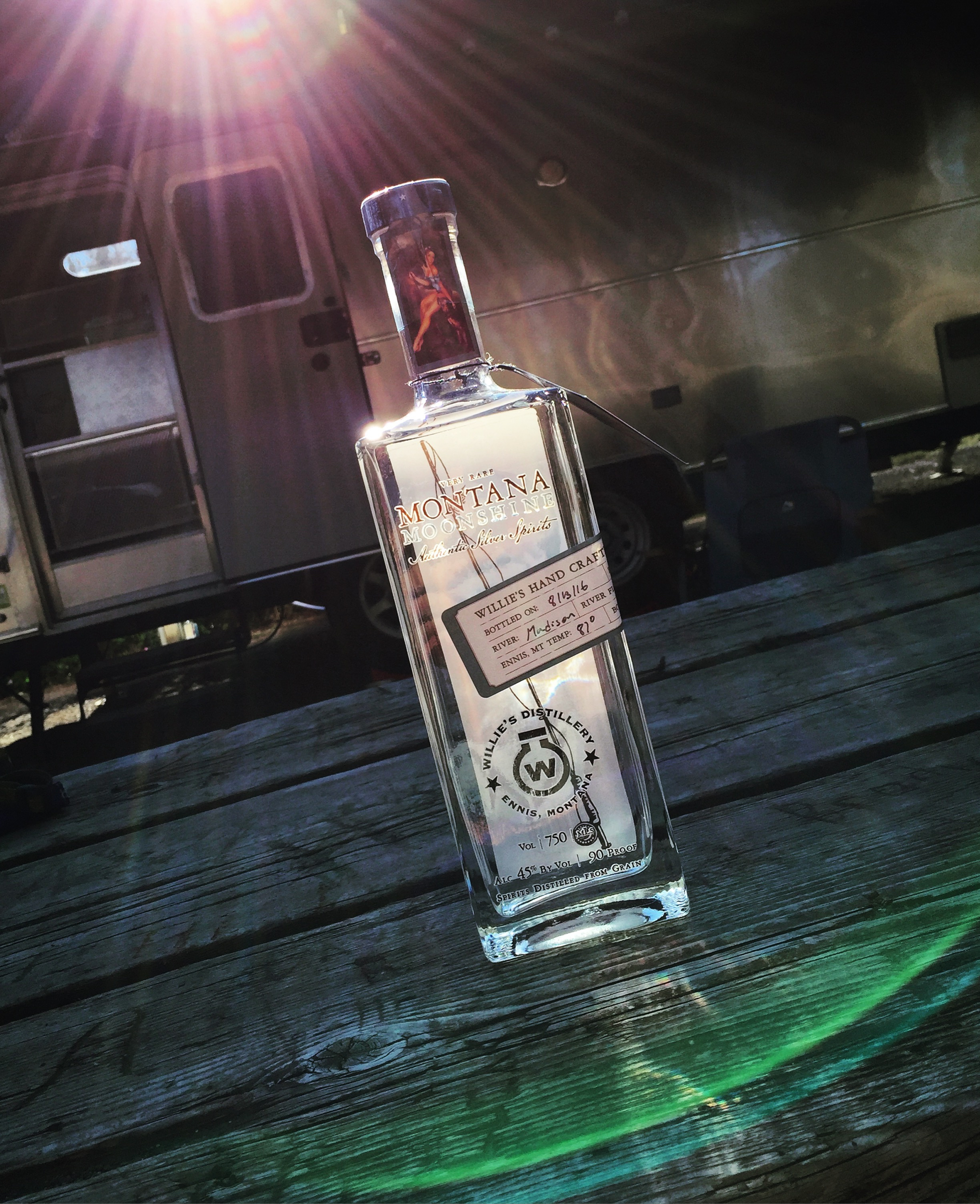 Had to end on a high note with the gratuitous booze shot - the Montana Moonshine from Willie's Distillery soothed us once we finally got settled in to our Spokane campsite