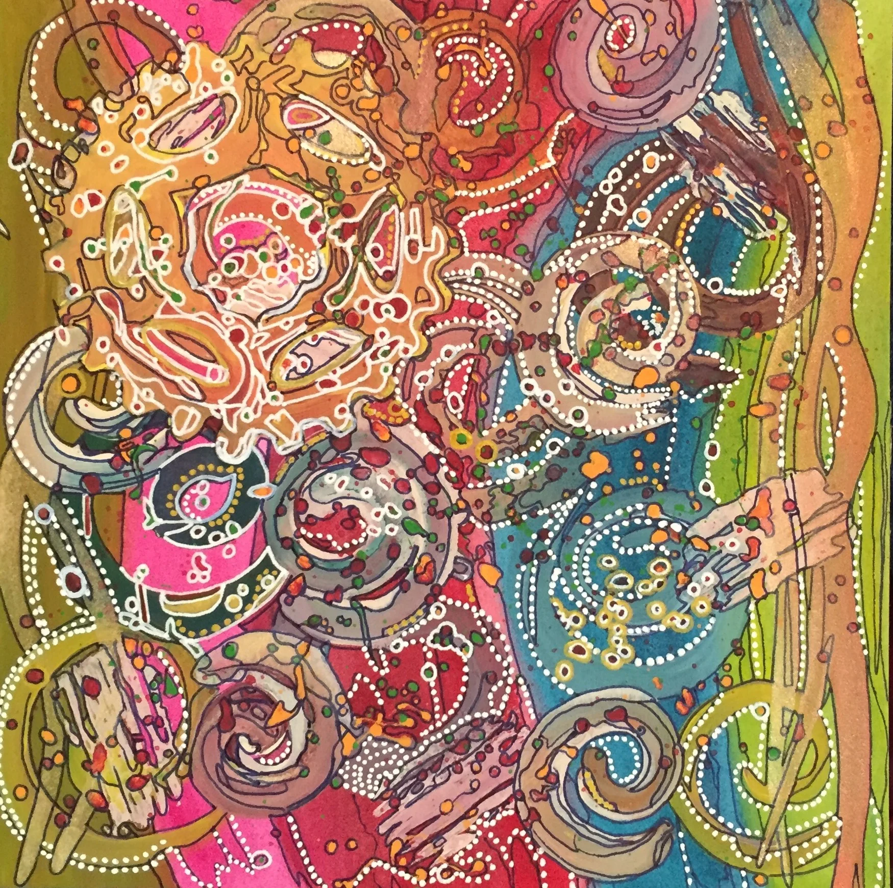 "Dotted Swirls" Mixed Media 8x"8