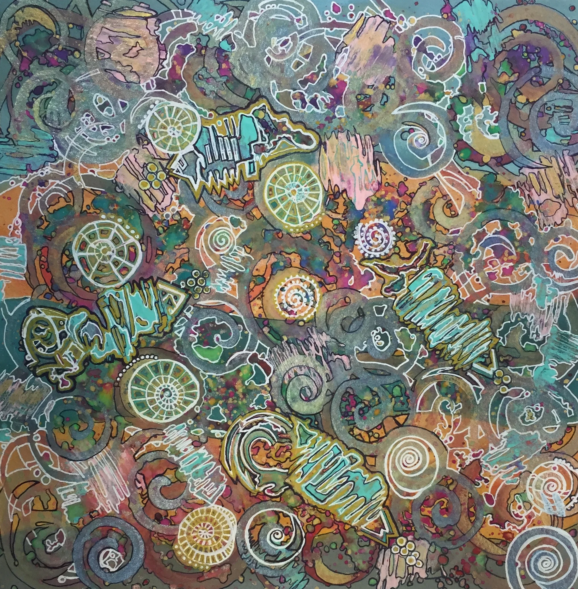 "Fishes and Shells" mixed media "12x"12