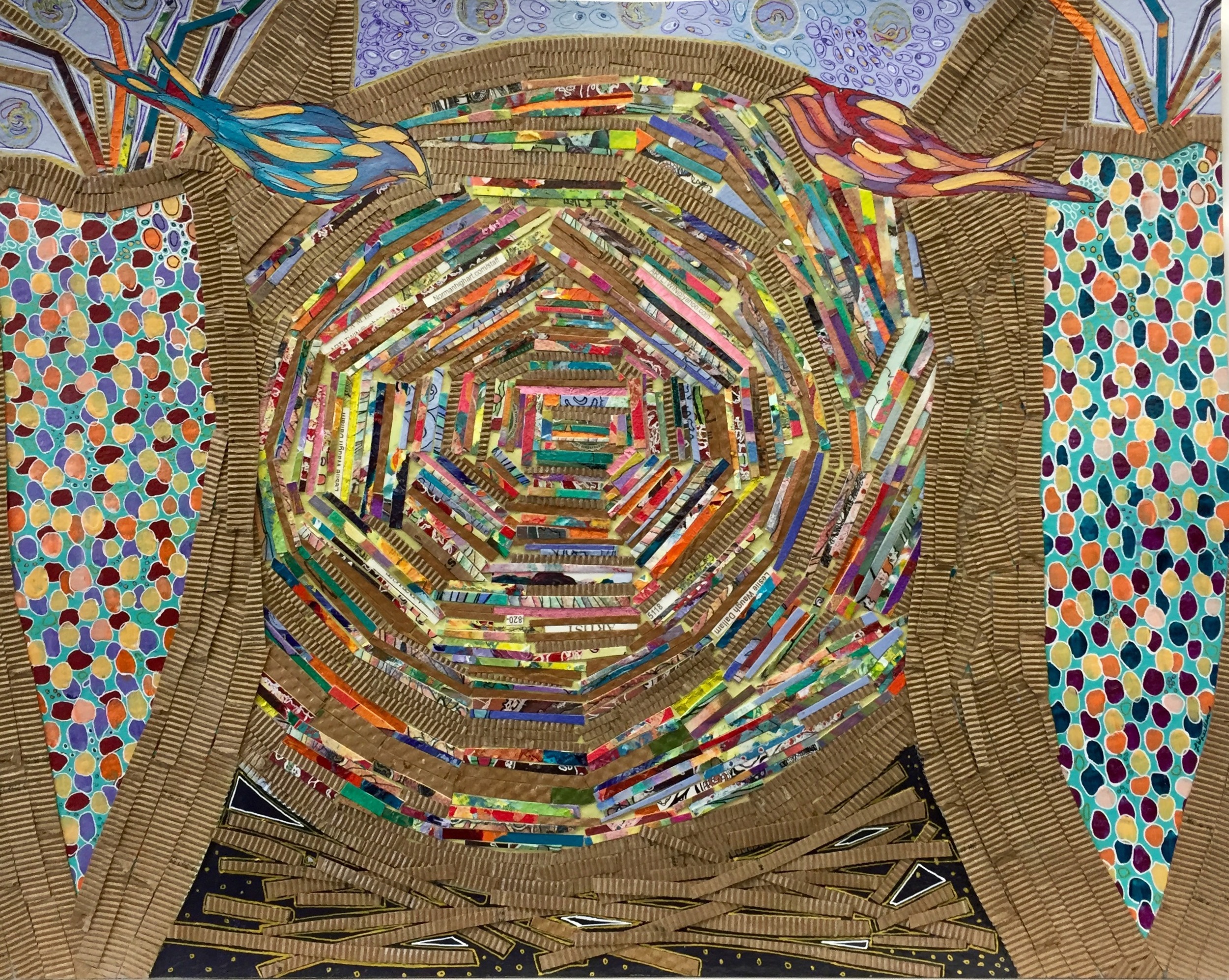 "Large Hall Roll With Birds" Mixed Media 30x"22