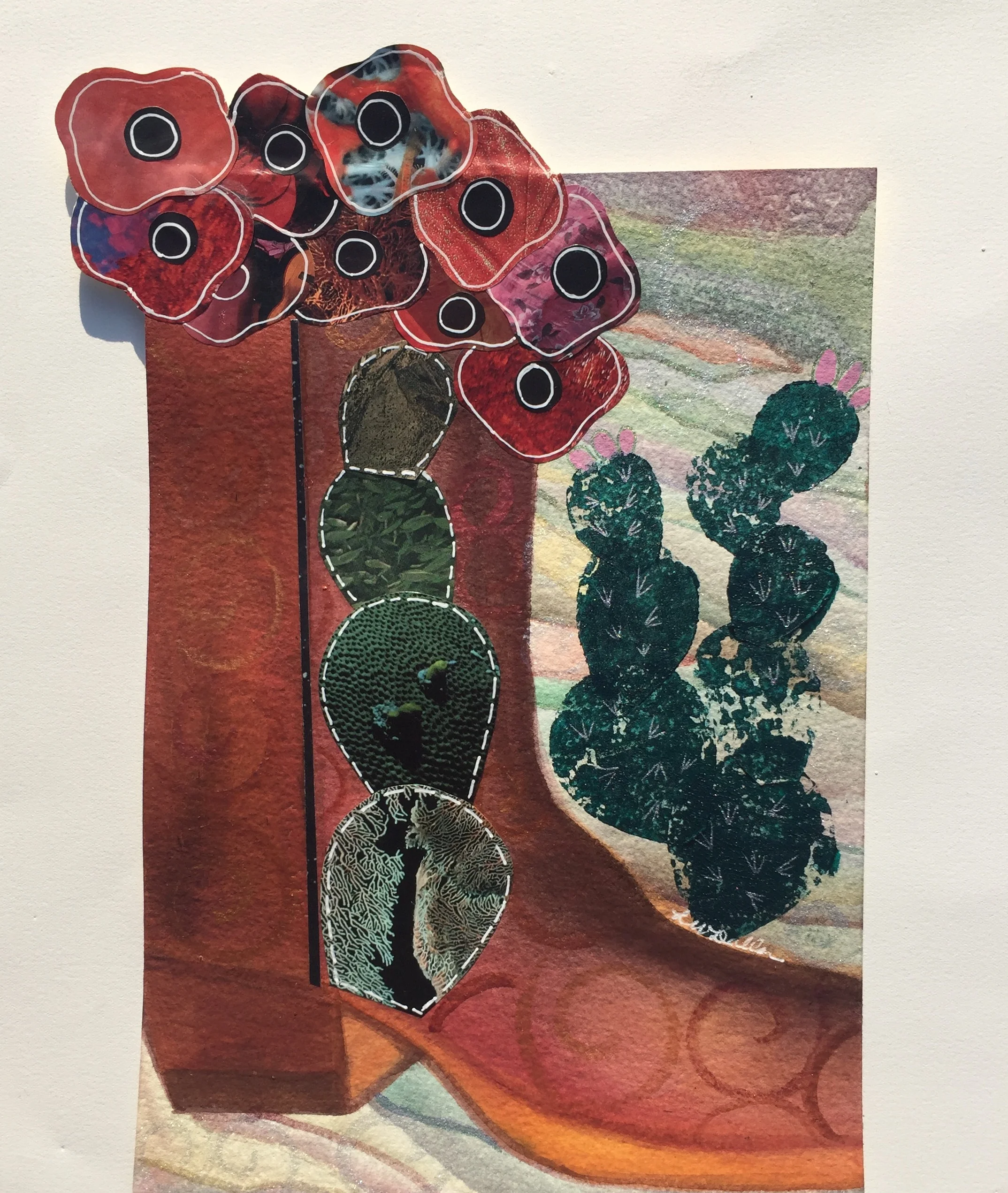 "Boot Full Of Poppies" mixed media 12 x "8.5 FOR SALE $150.00