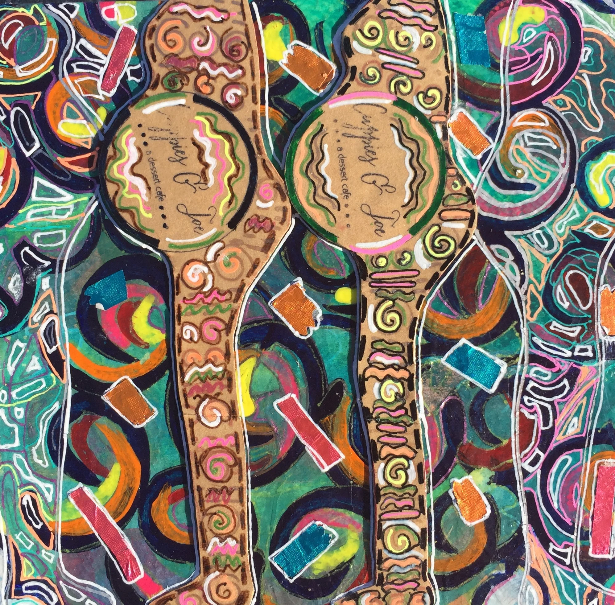 "Coffee And Cupcakes On 23rd" mixed media FOR SALE $75.00