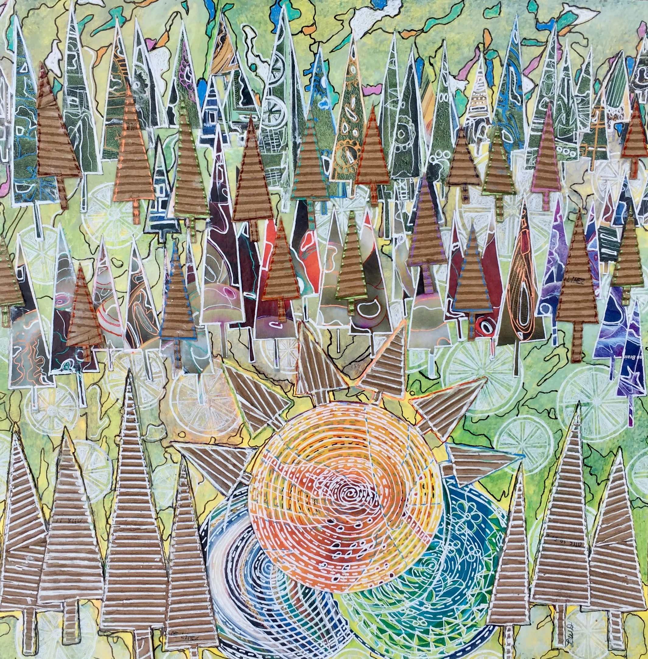 "Lost Circles In The Forest" Mixed Media 12 x "12