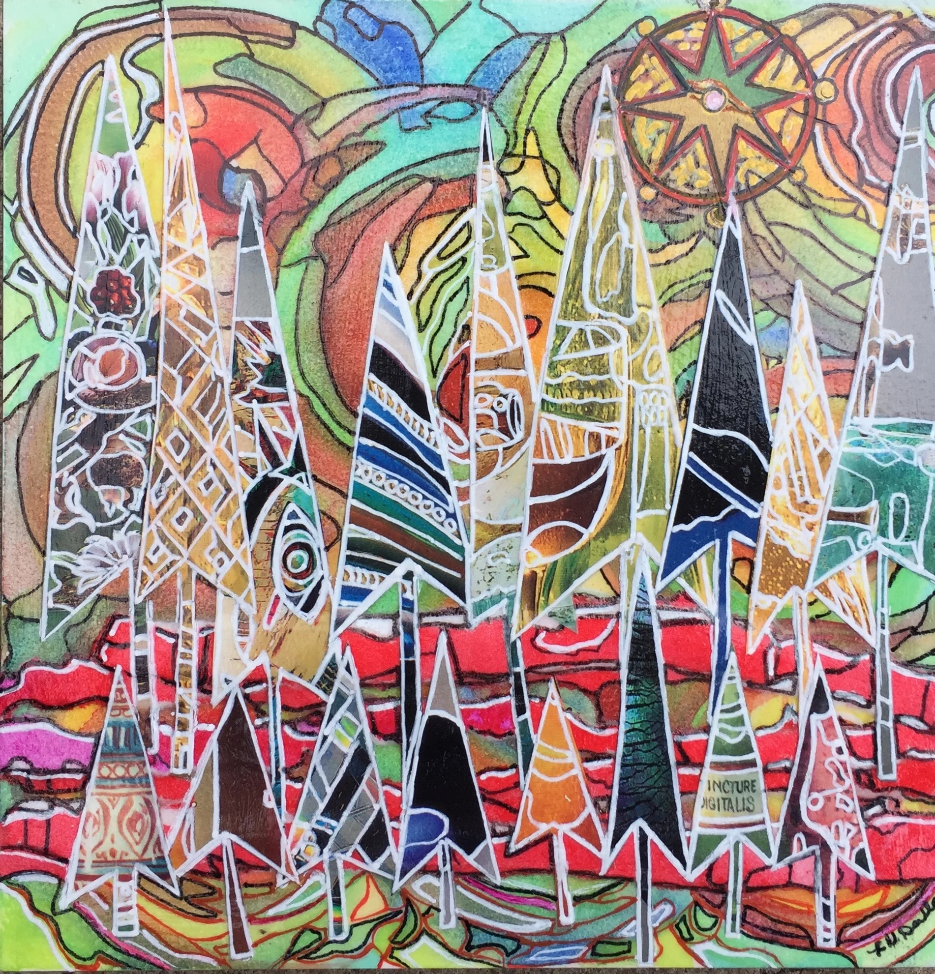 "Red River In The Forest" mixed media 6 x "6 SOLD