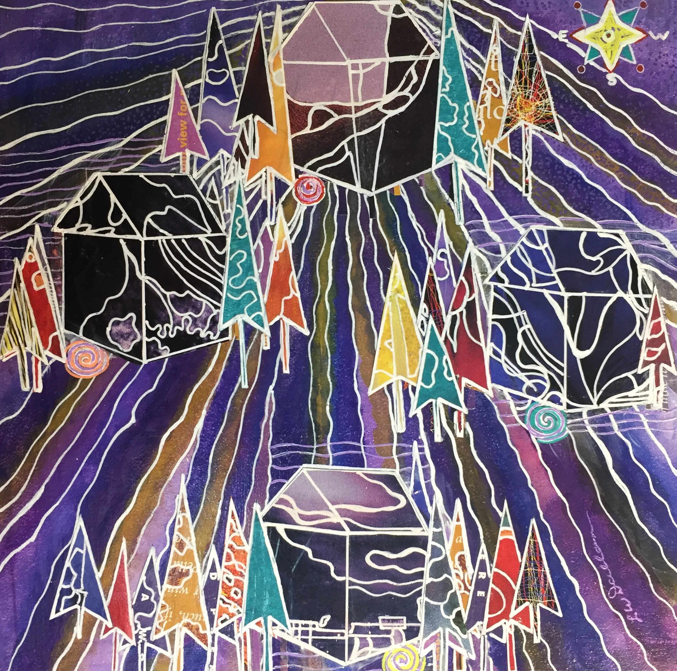 "A Village Of Lanvender" mixed media 8 x "8 FOR SALE $ 275.00 @ SeaDragon Gallery
