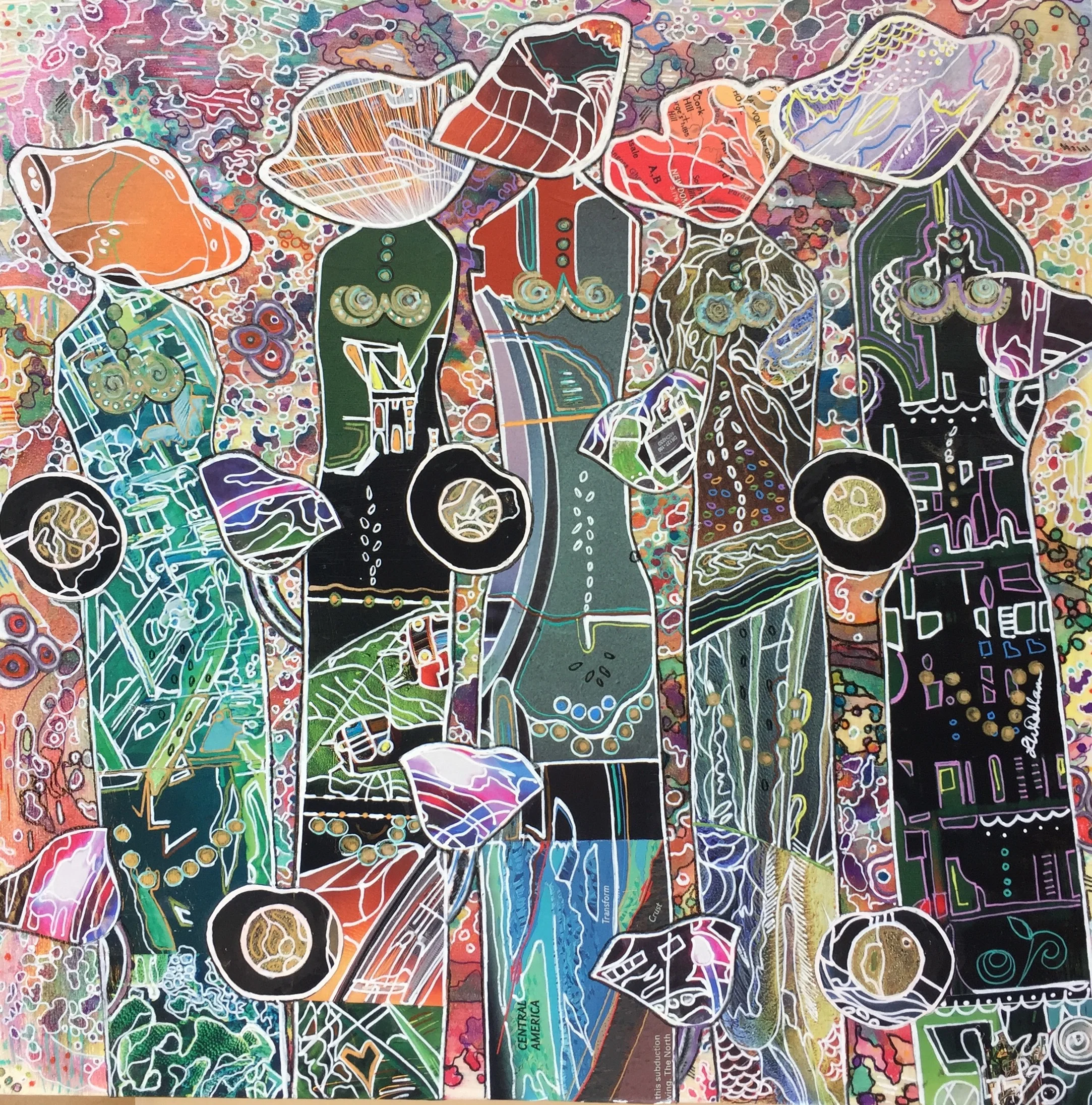 "Faire La Conversation" Mixed Media !2 x "12 FOR SALE $125.00