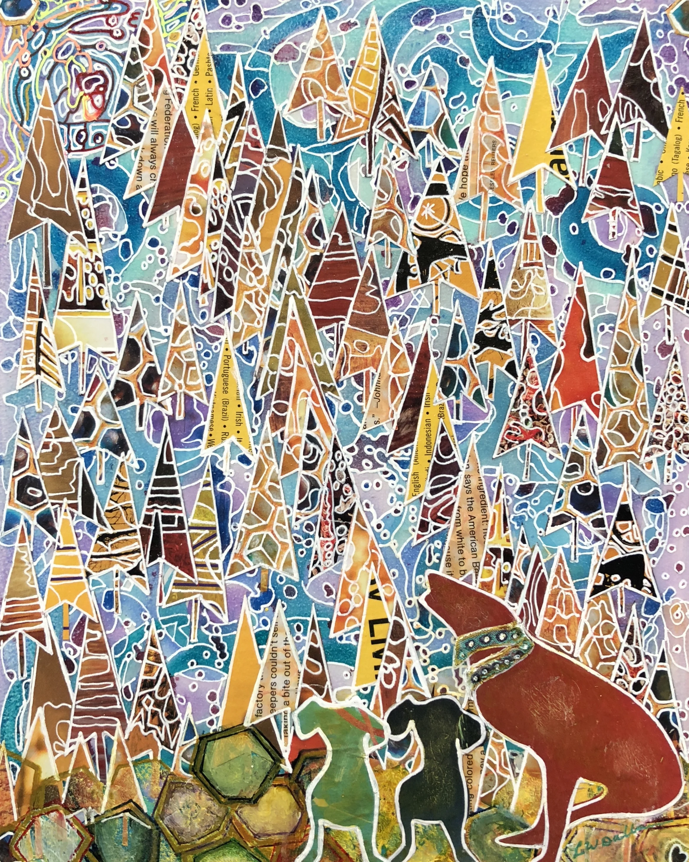 Three Hound Dogs Mixed Media 8x"10