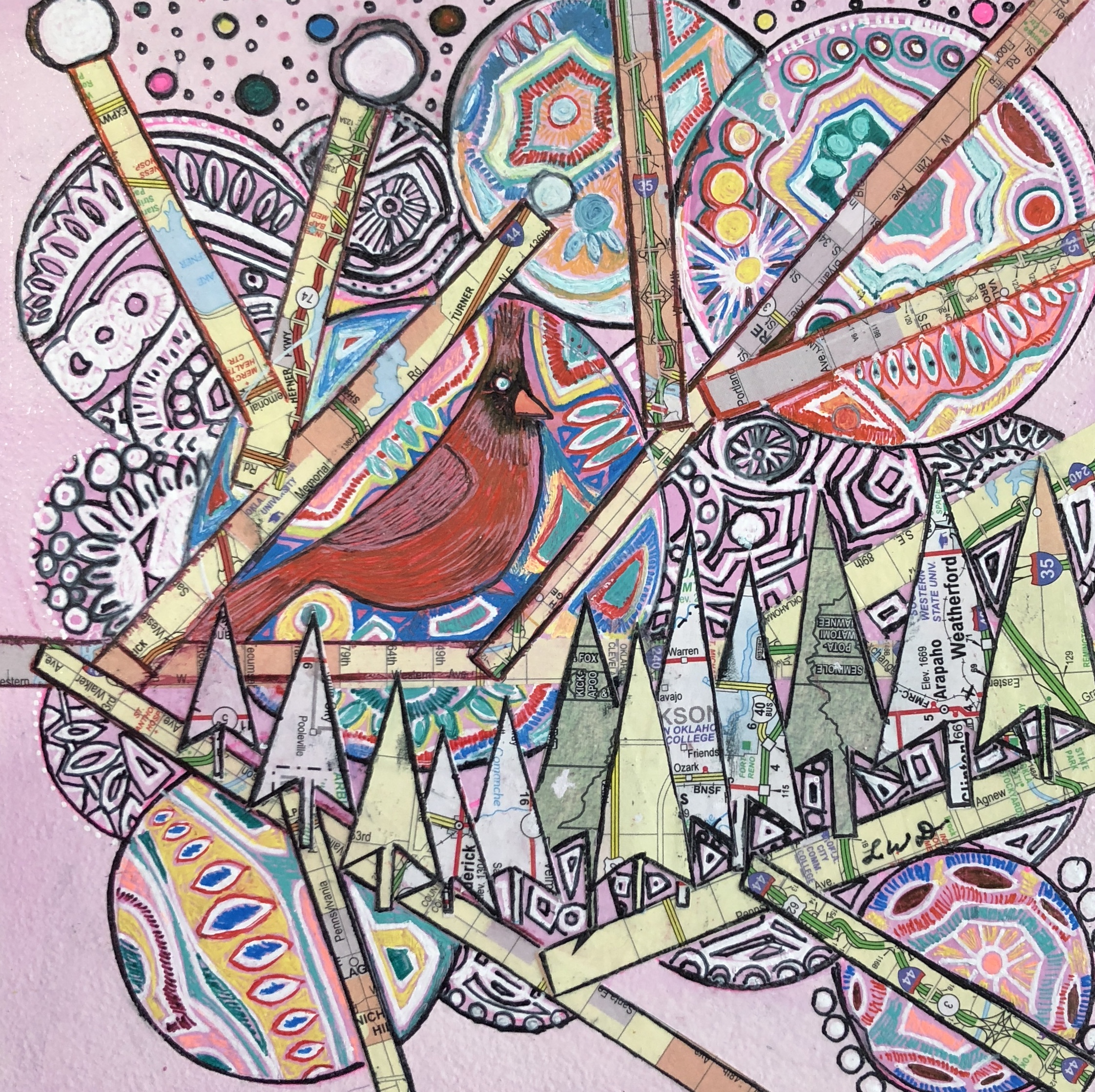 "Headed To Oklahoma" #2 Mixed Media 6 x 6" SOLD