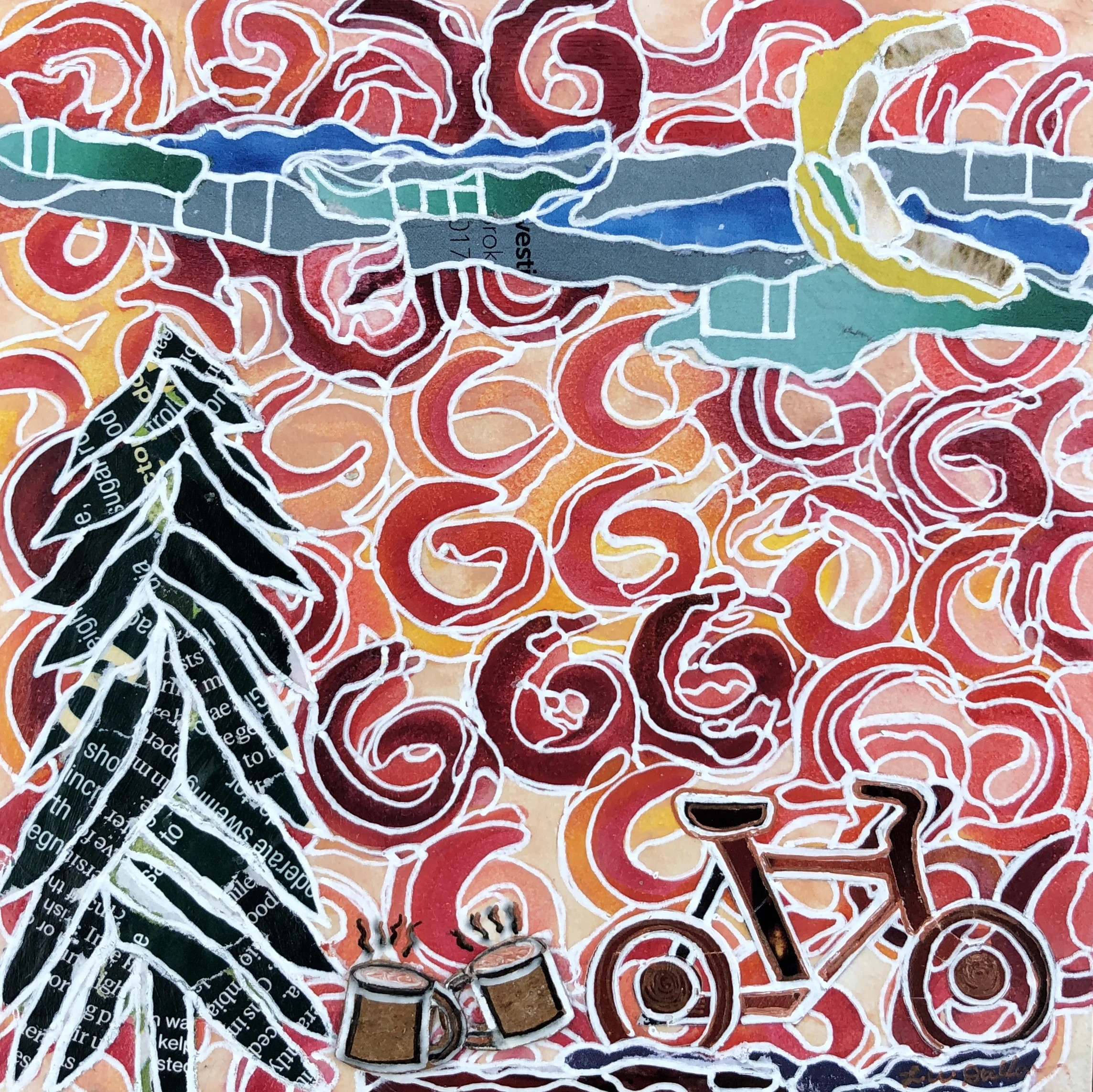 "Out On A Ride" Mixed Media 6 x 6" SOLD