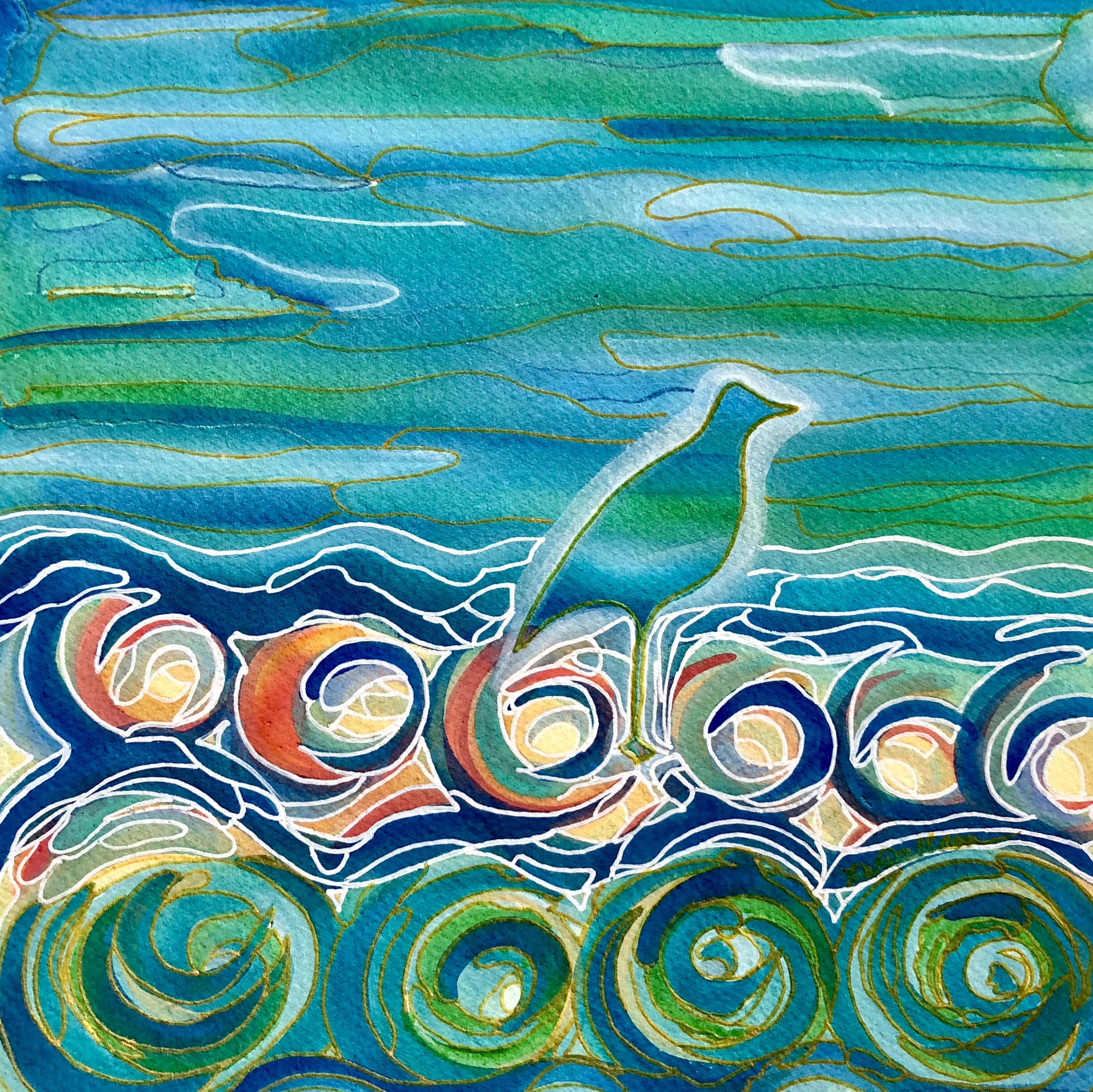 By The Sea Mixed Media 8 x 8" Sea Dragon Gallery Sold