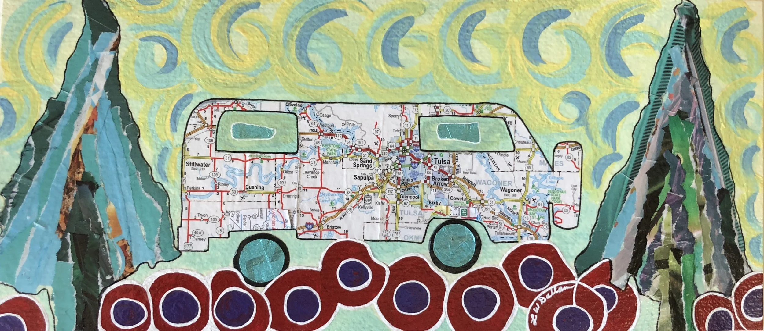 Traveling Through The Poppies In My VW Bus #3 Mixed 13.5 x 6" Sold