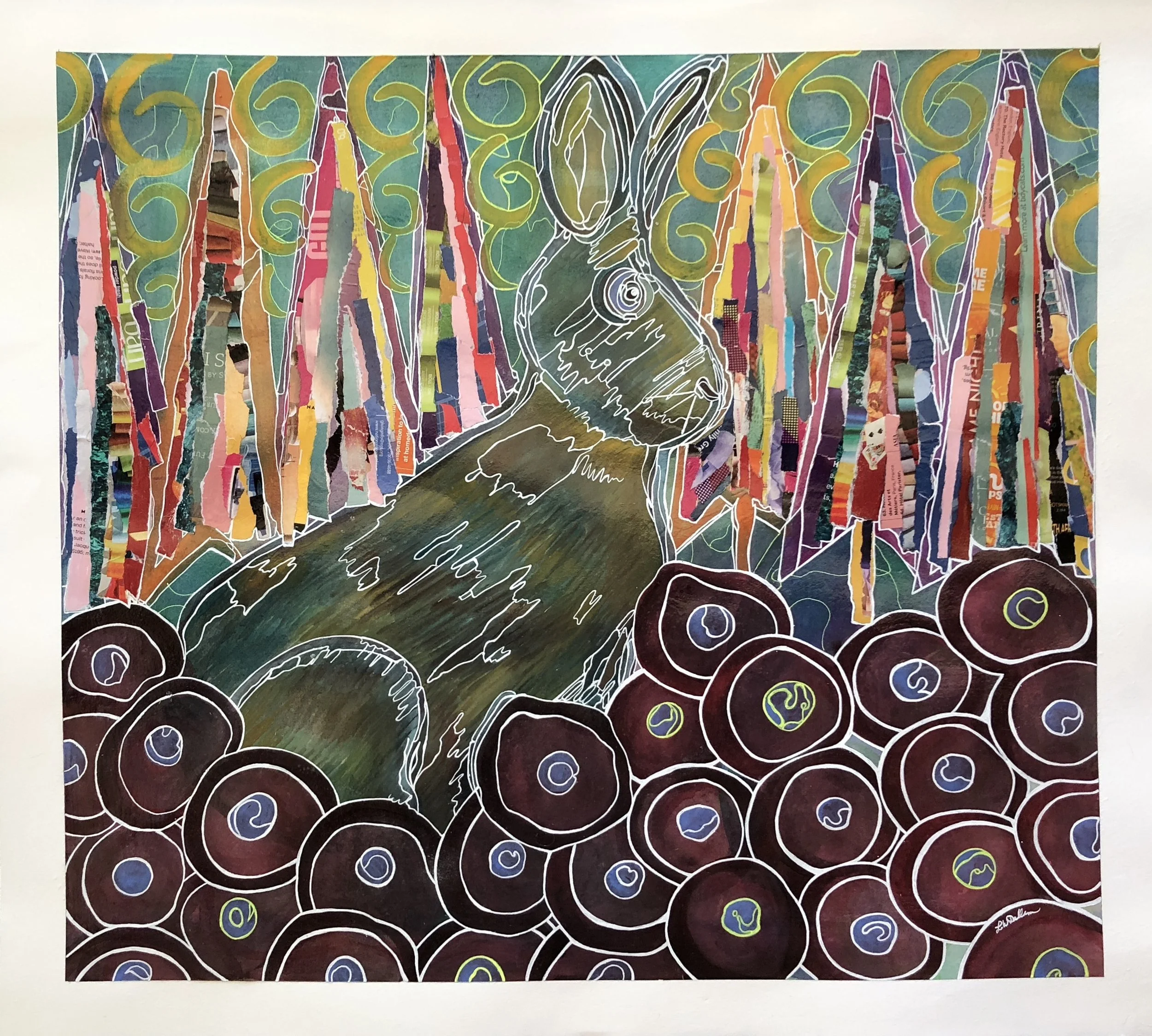 Nighttime Visitor Mixed Media 22x 30" For Sale