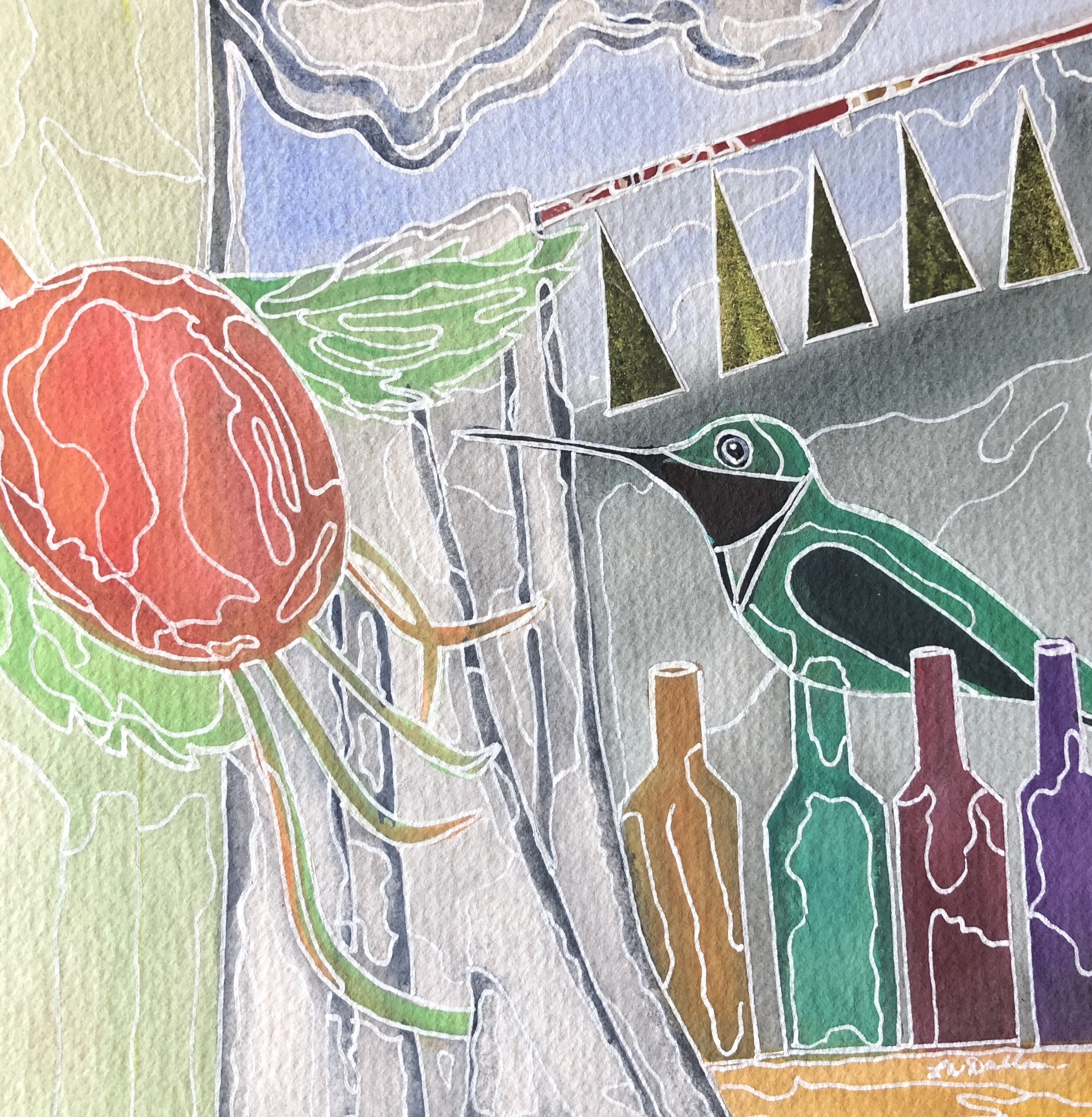 Looking Out From The Window Mixed Media 7x7"