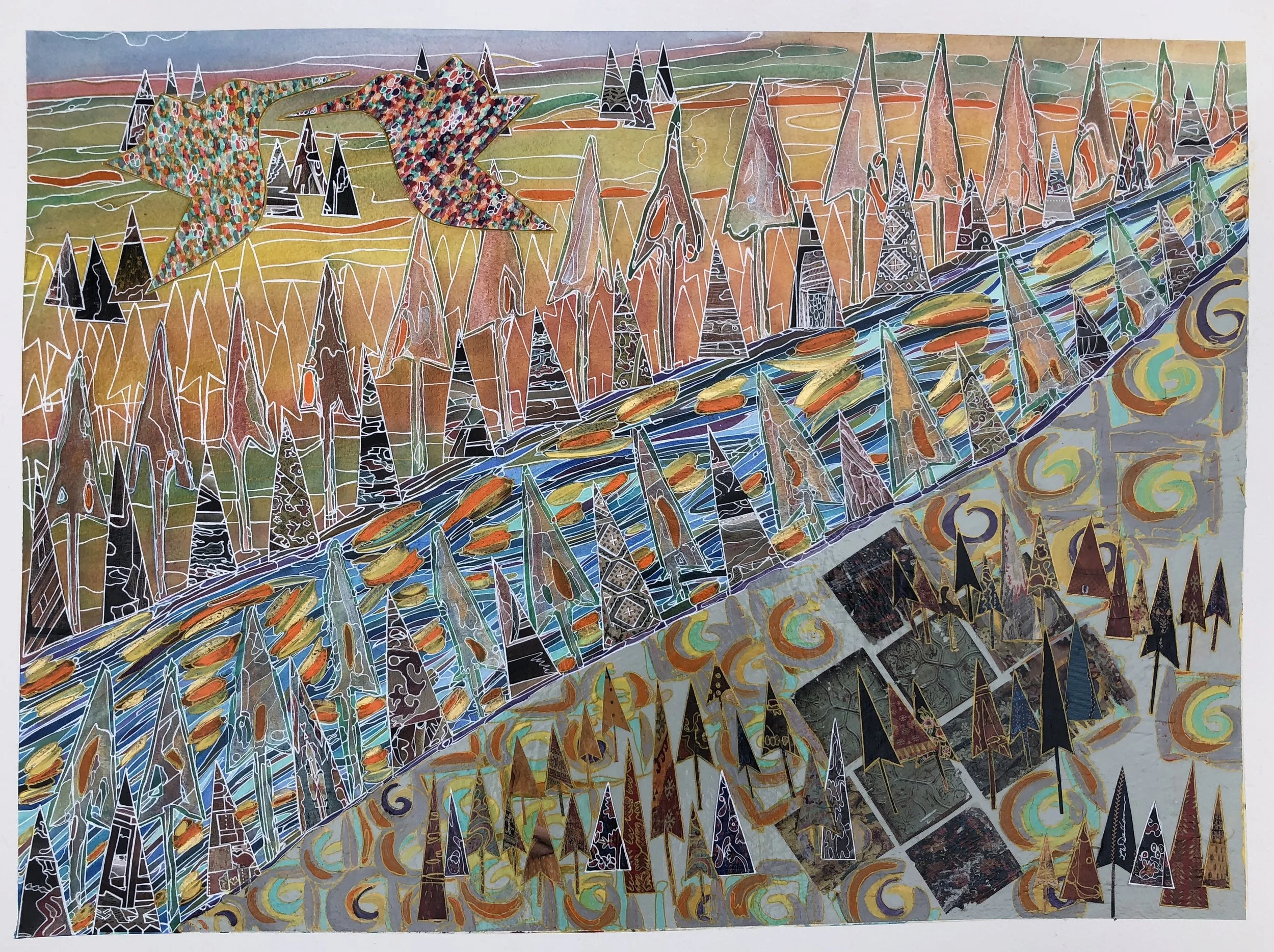 Sunlight Shimmering on the Stream Mixed Media 22x30" Bowman"s Picture