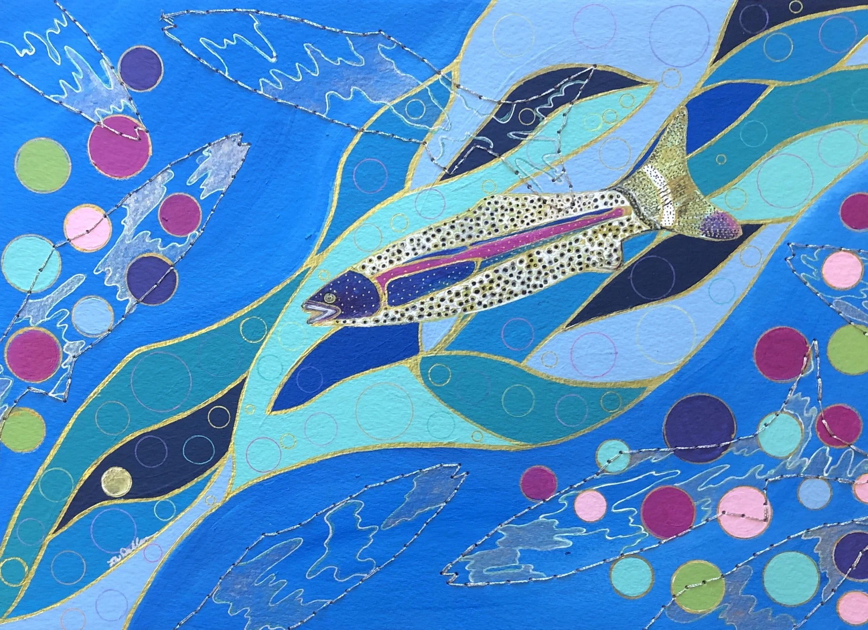 Gently Down The Stream Mixed Media 10.5x15"