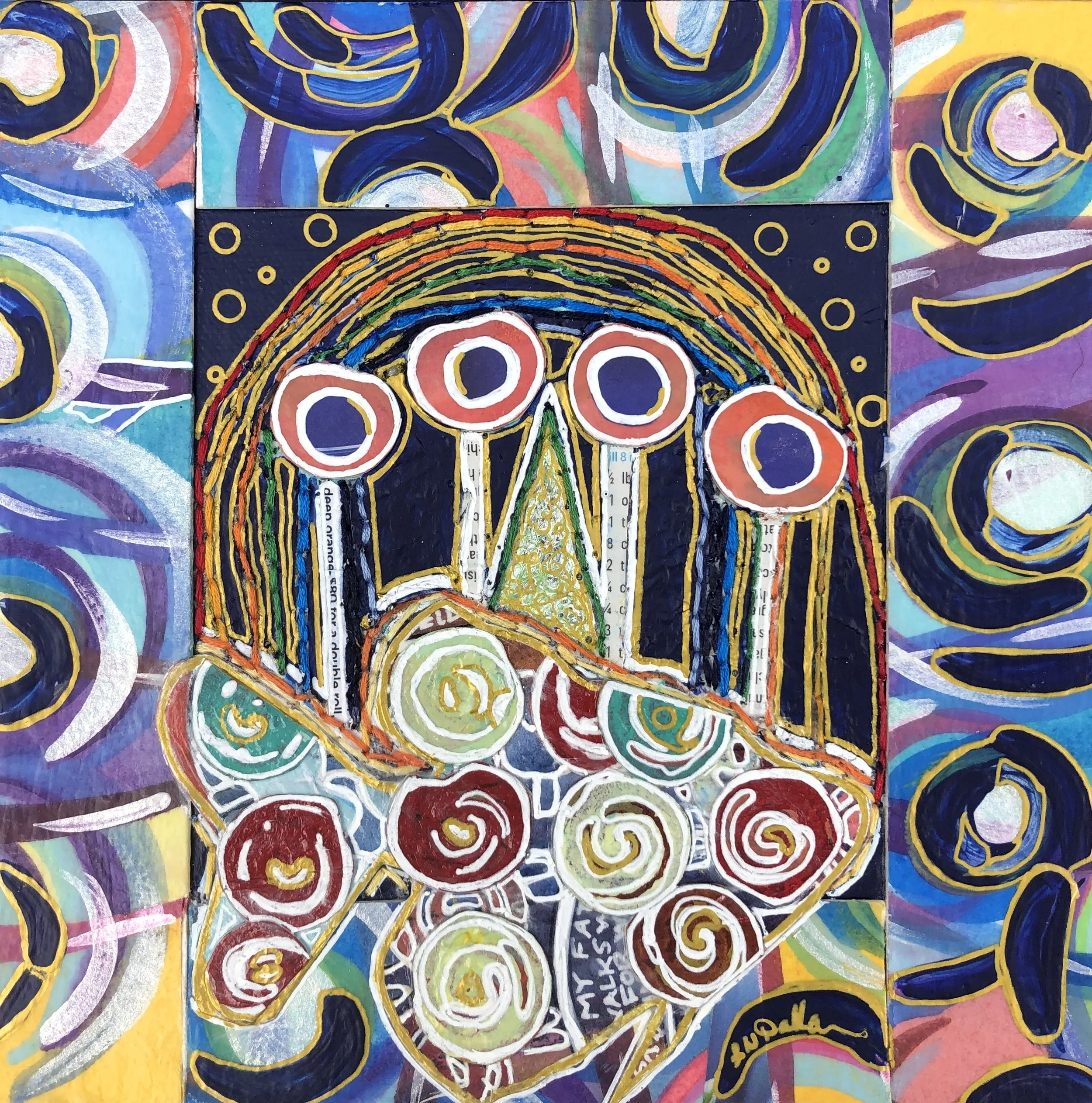 One Fish Under The Rainbow Mixed Media 8x8"