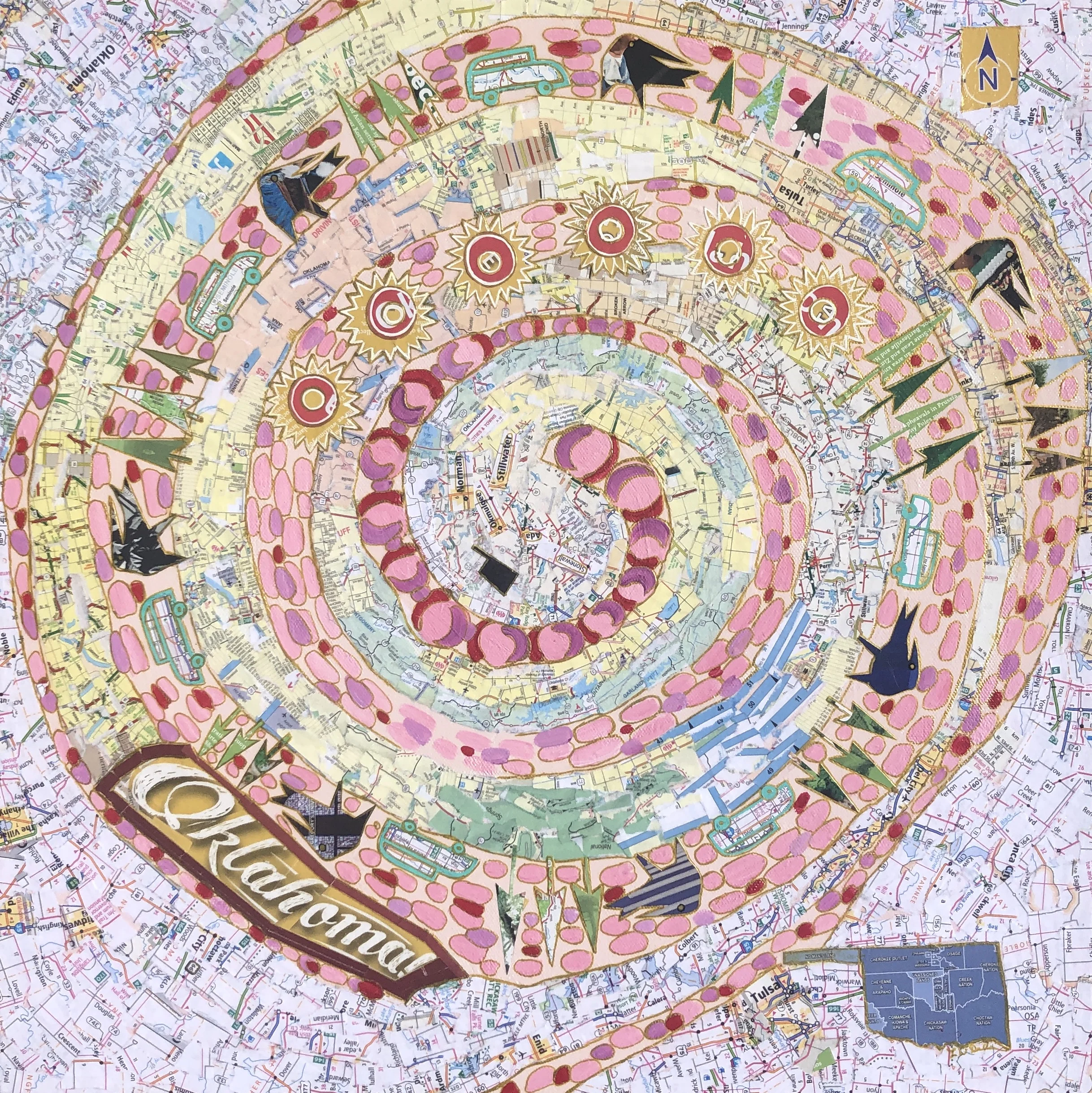 My Journey to Oklahoma as a Child made from recycled Oklahoma maps 20x20"