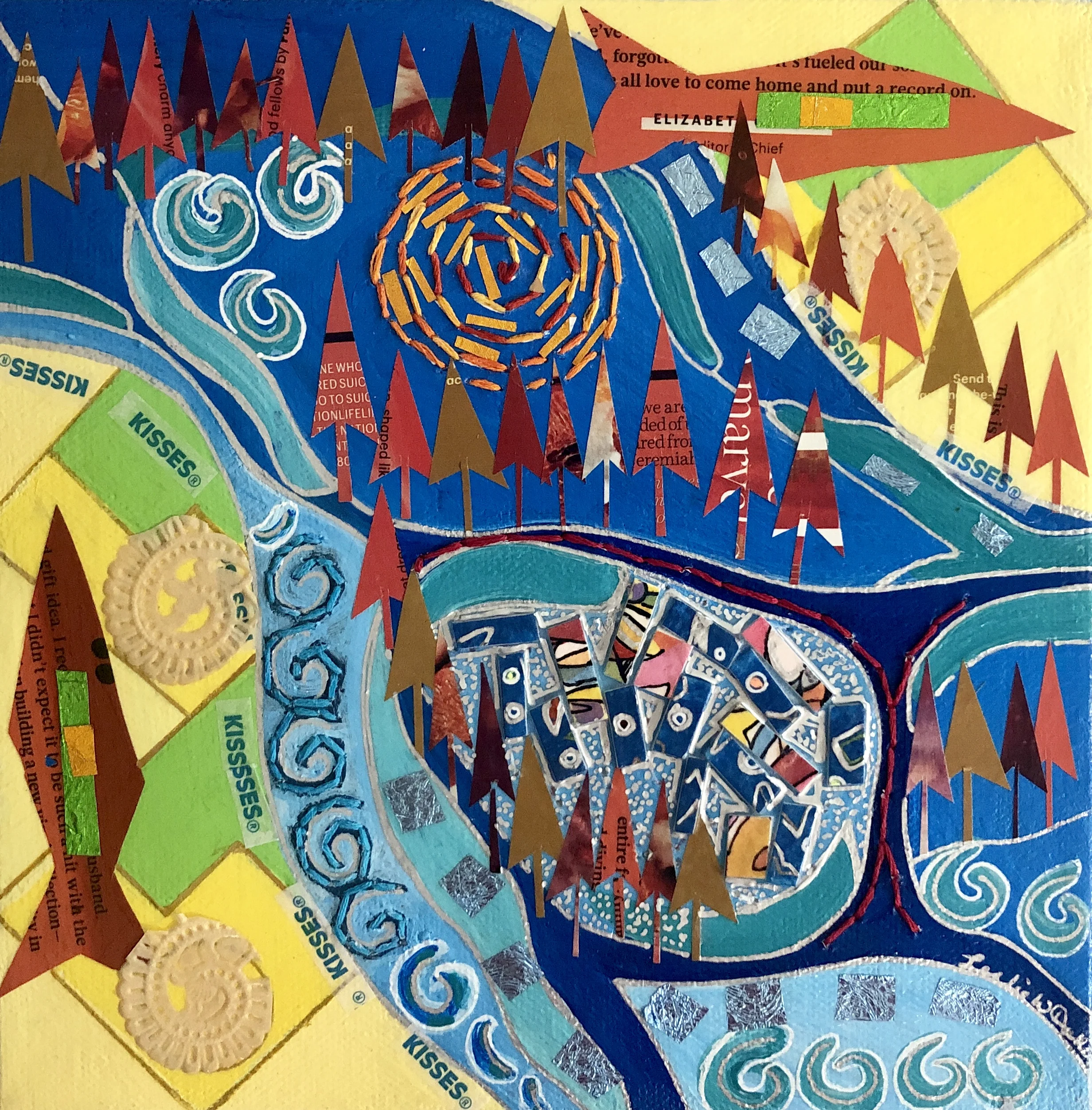 II Orange Fish Mixed Media 8x8"