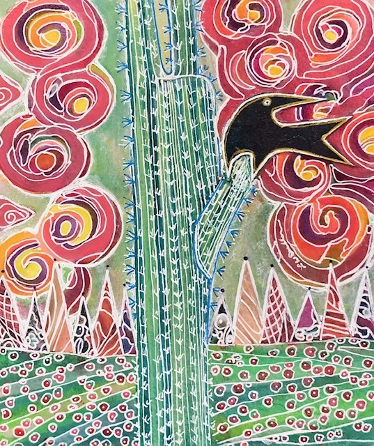 Swirls Around the Cactus Mixed Media 7.5x6" for sale in my shop