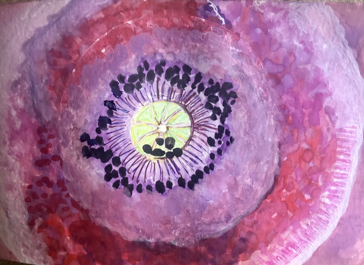 Lavender and Pink Poppy Mixed Media For Sale $50.00