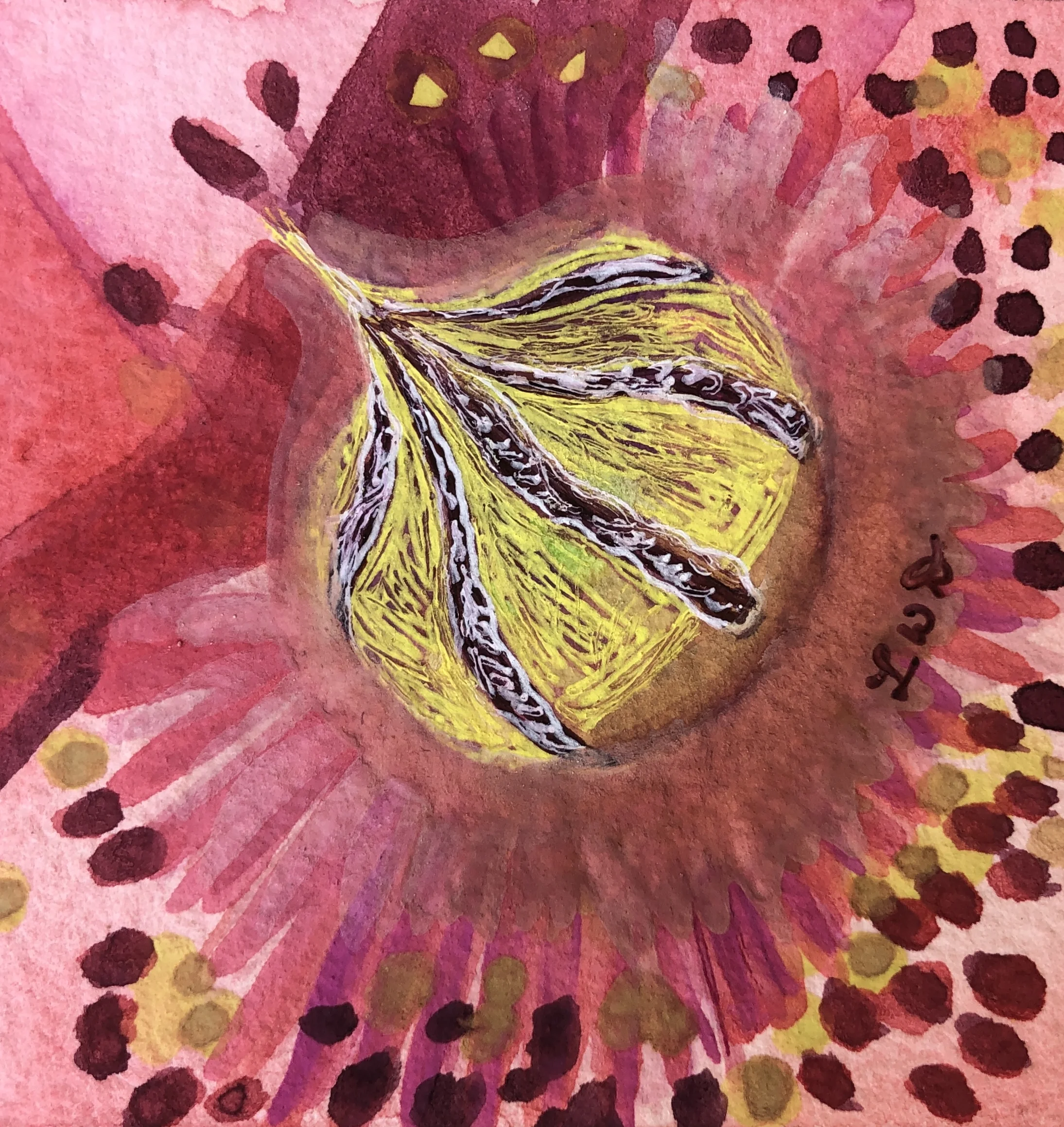 A Crown in a Poppy Mixed Media 3x3" For Sale $75.00