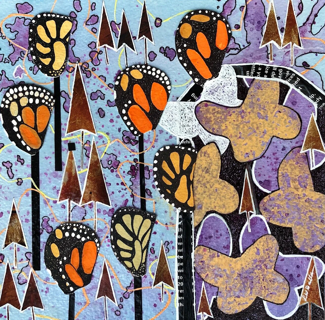 A Monarch Forest Mixed Media 8x8" For Sale