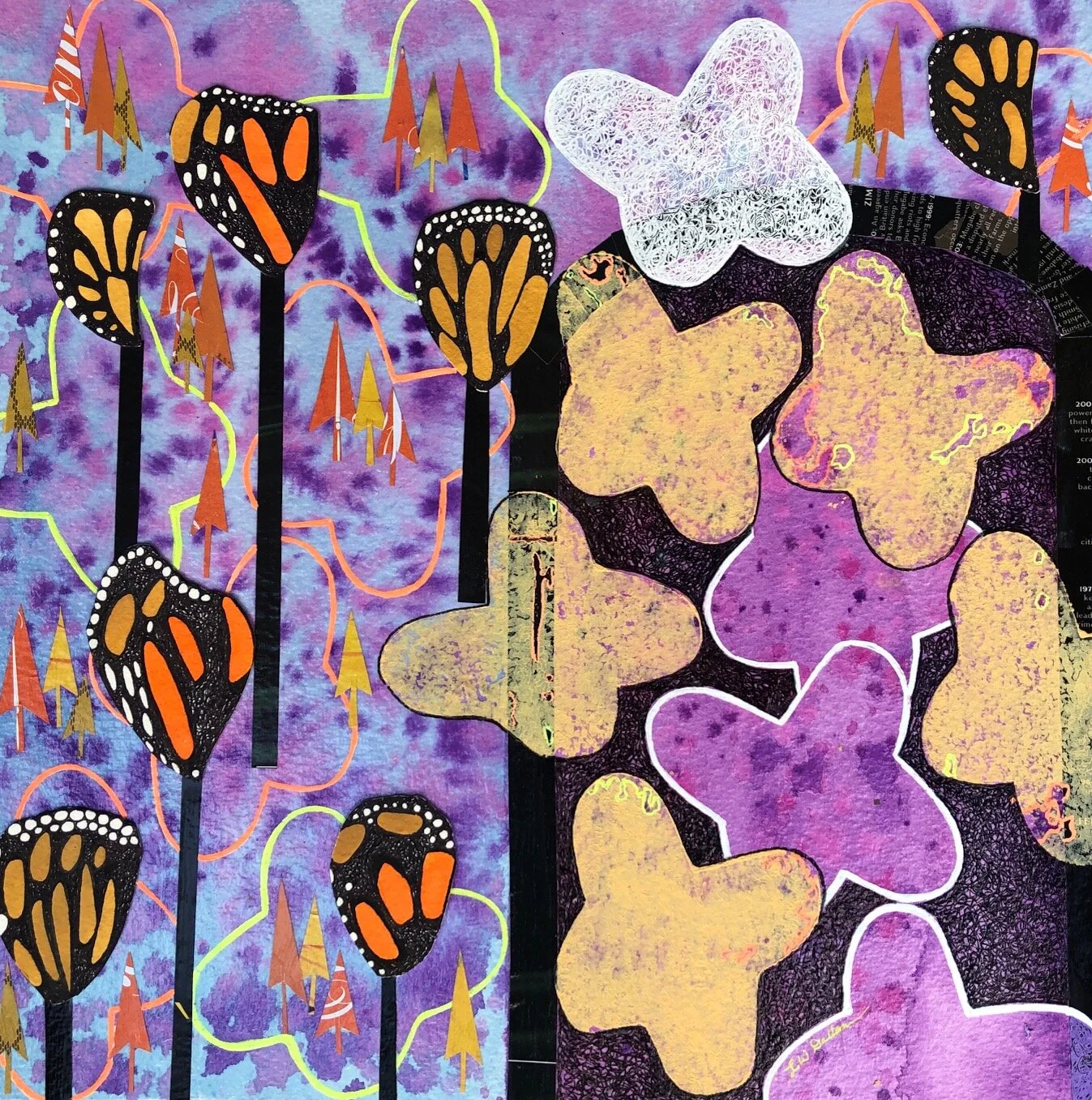 Monarch Forest Mixed Media #2 12x12" For Sale